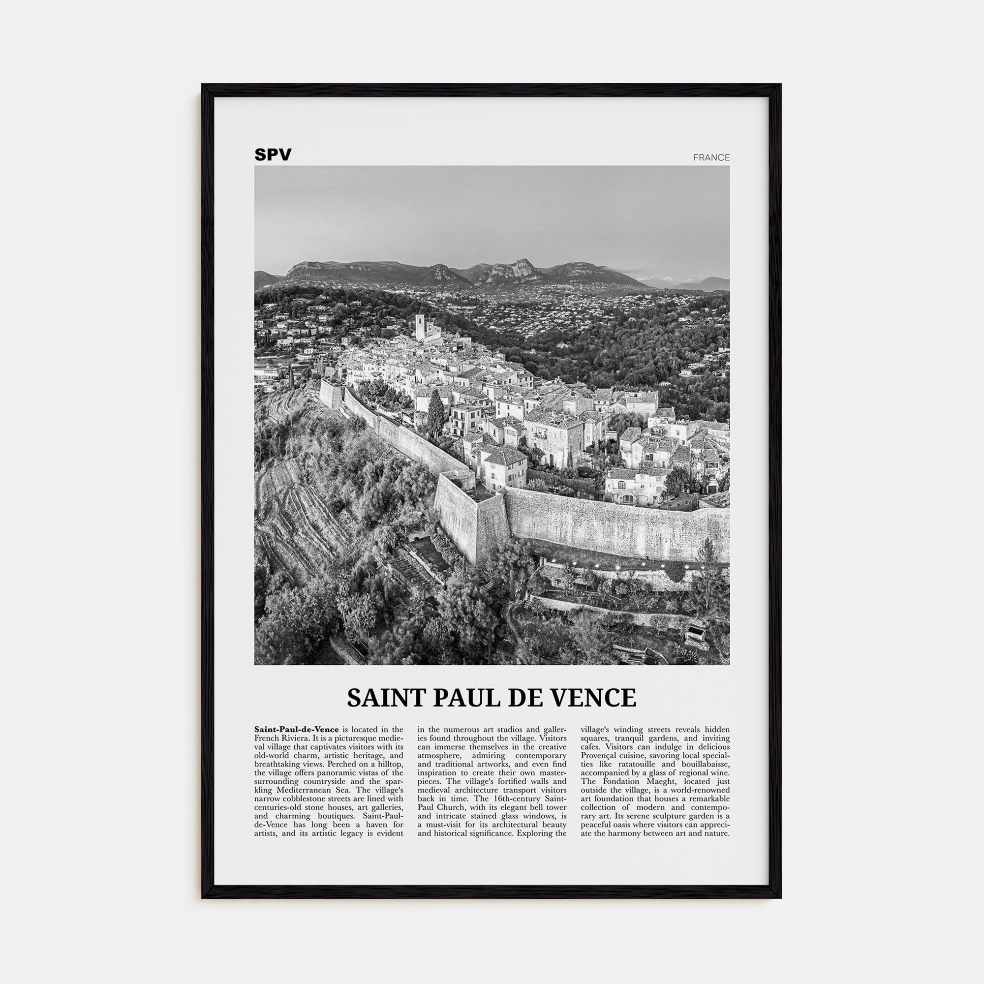 Saint-Paul-de-Vence Travel B&W Poster