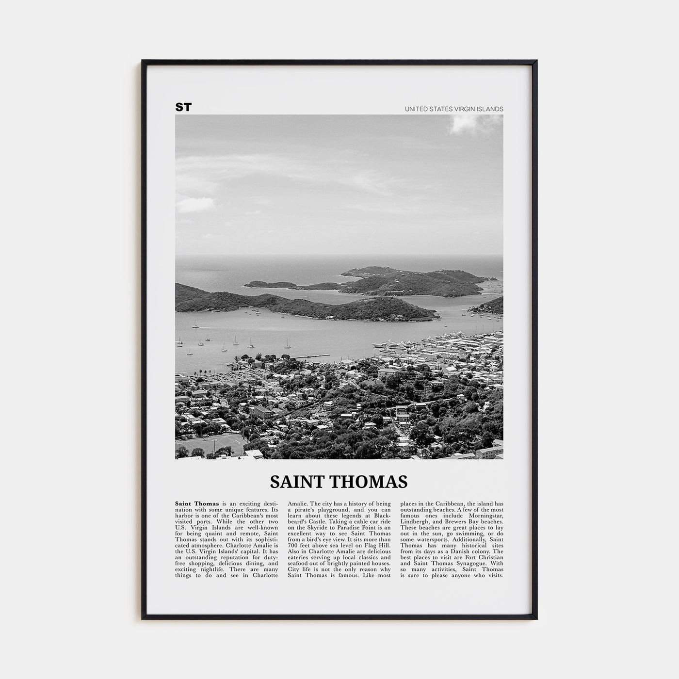 Saint Thomas Travel B&W Poster
