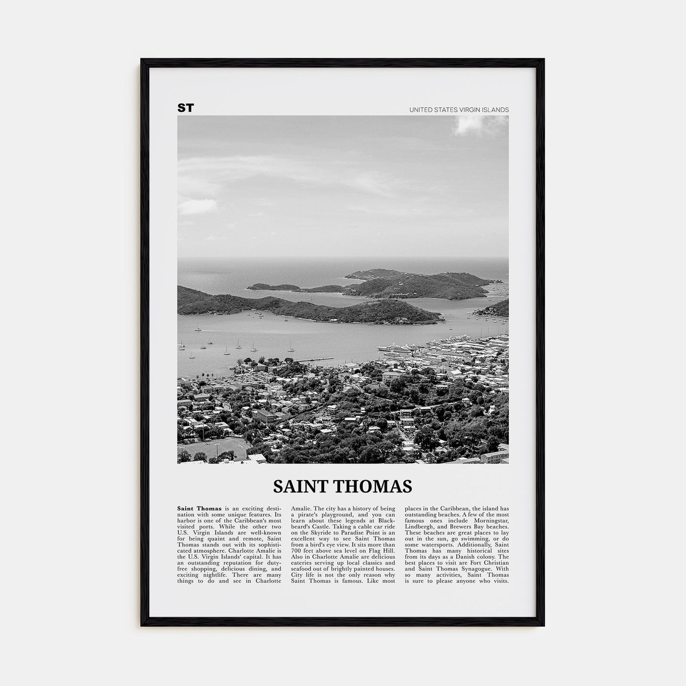 Saint Thomas Travel B&W Poster