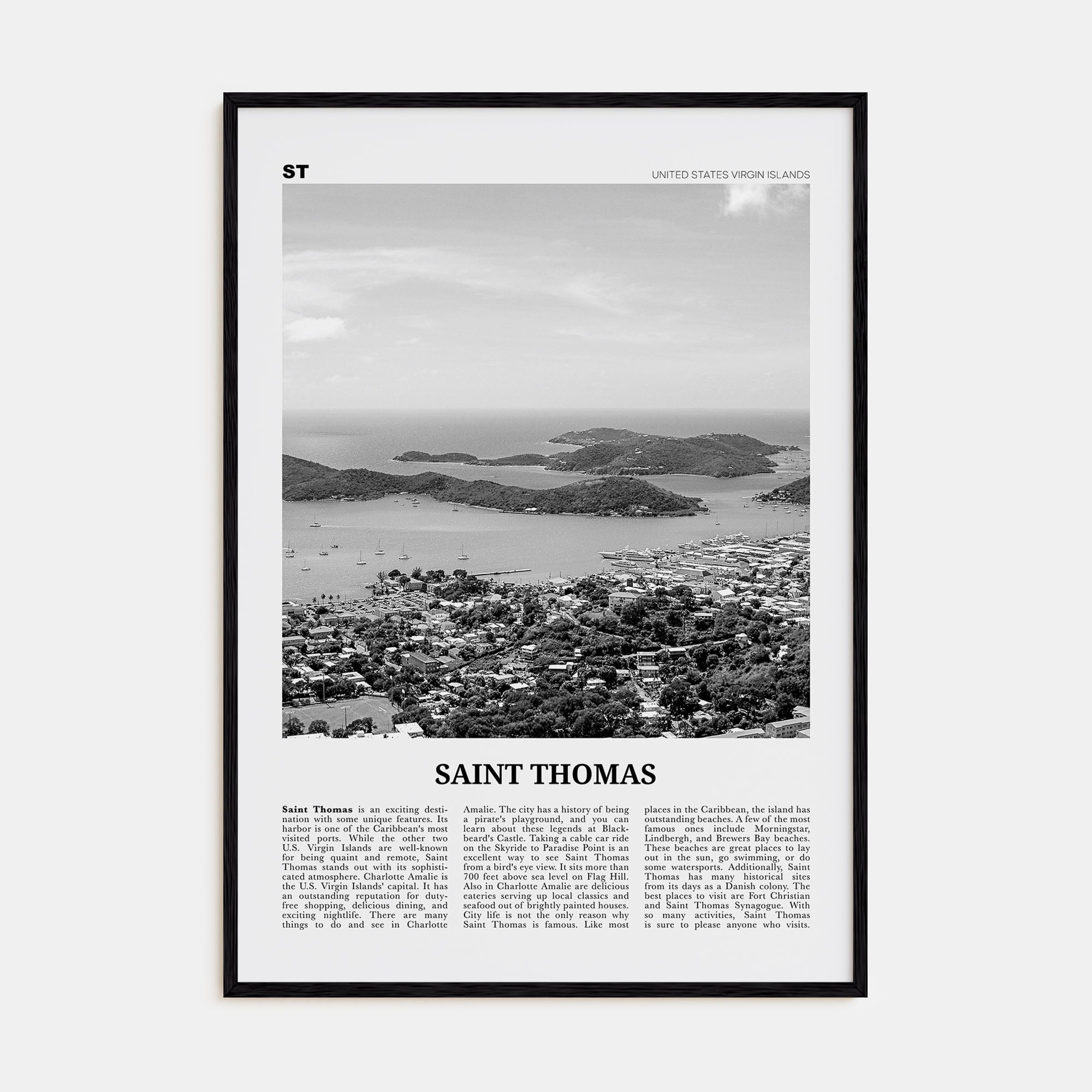 Saint Thomas Travel B&W Poster
