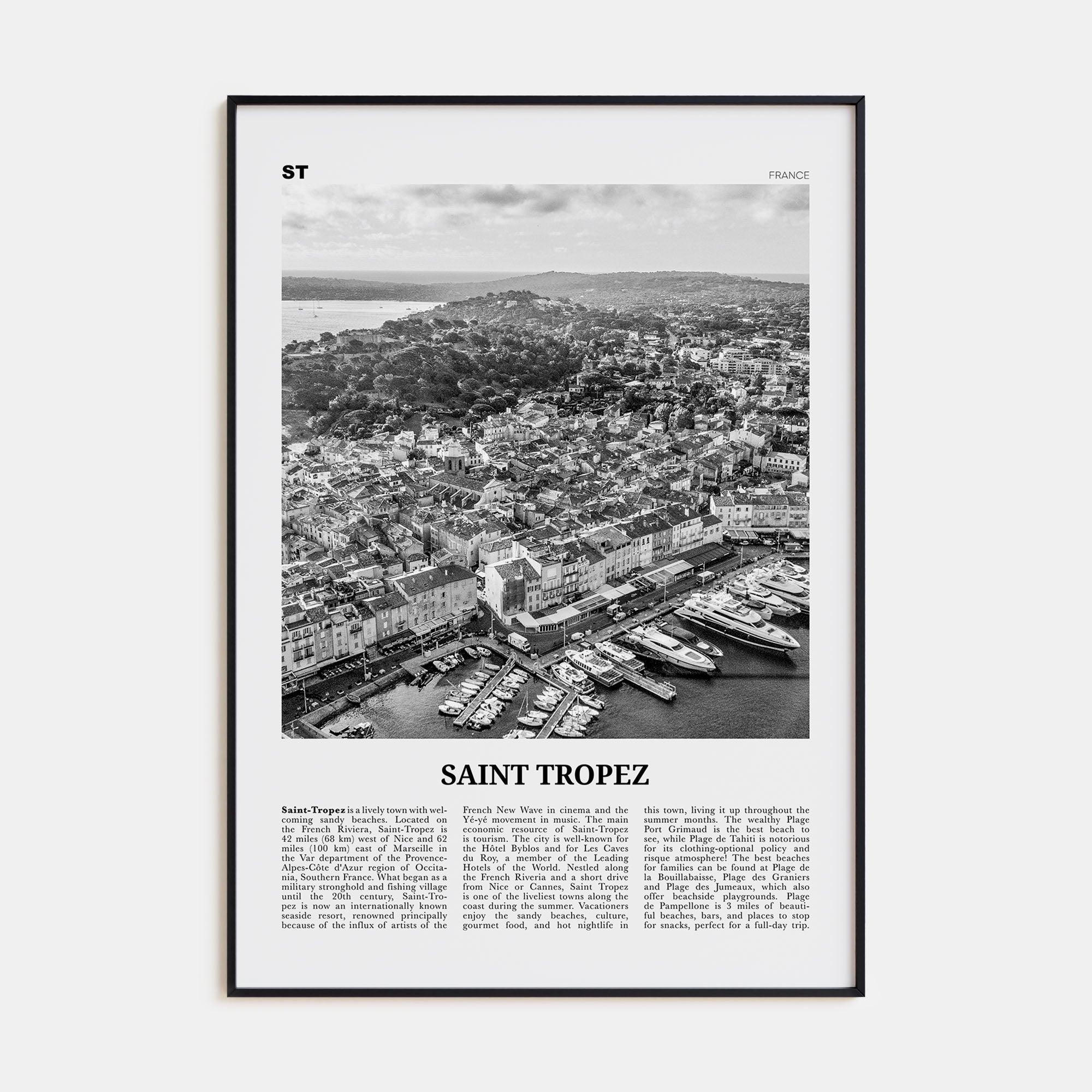 Saint-Tropez Travel B&W Poster