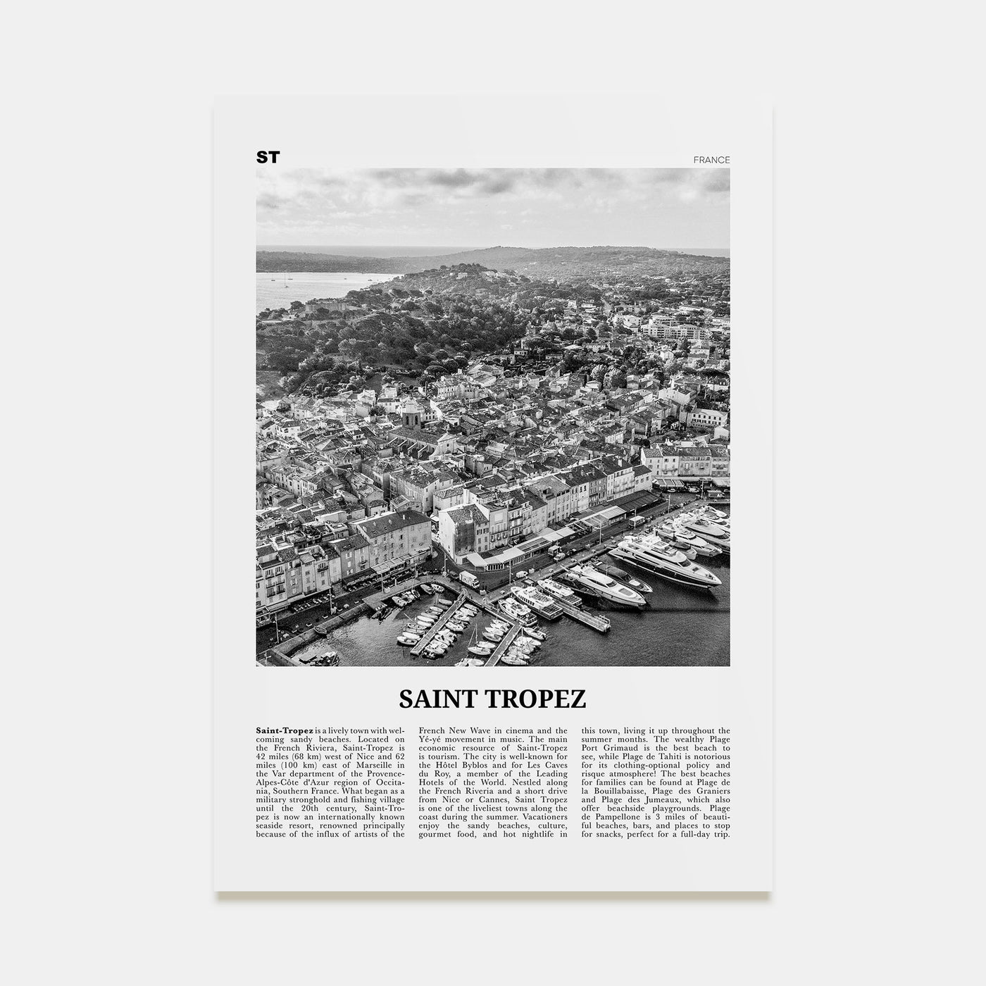 Saint-Tropez Travel B&W Poster