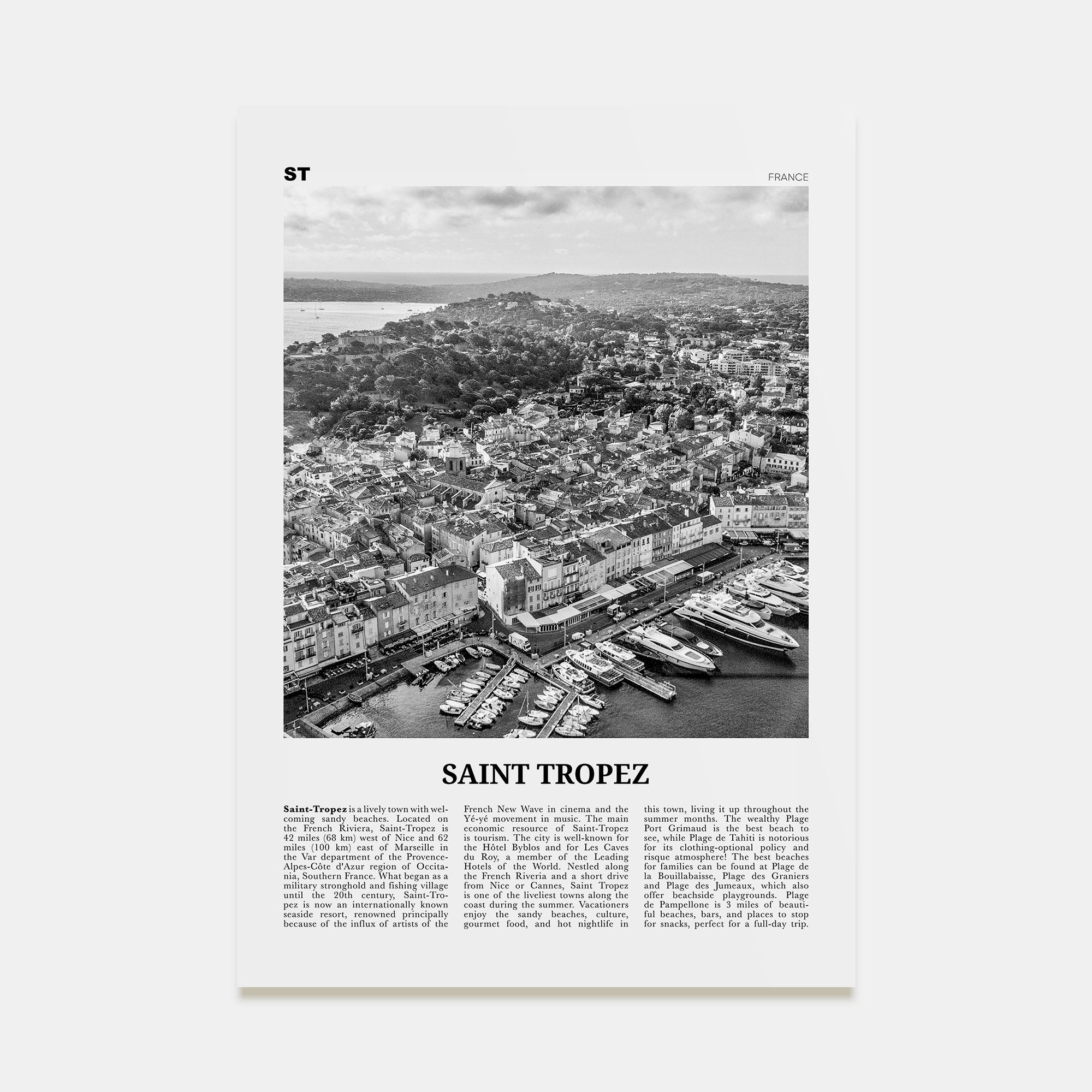 Saint-Tropez Travel B&W Poster