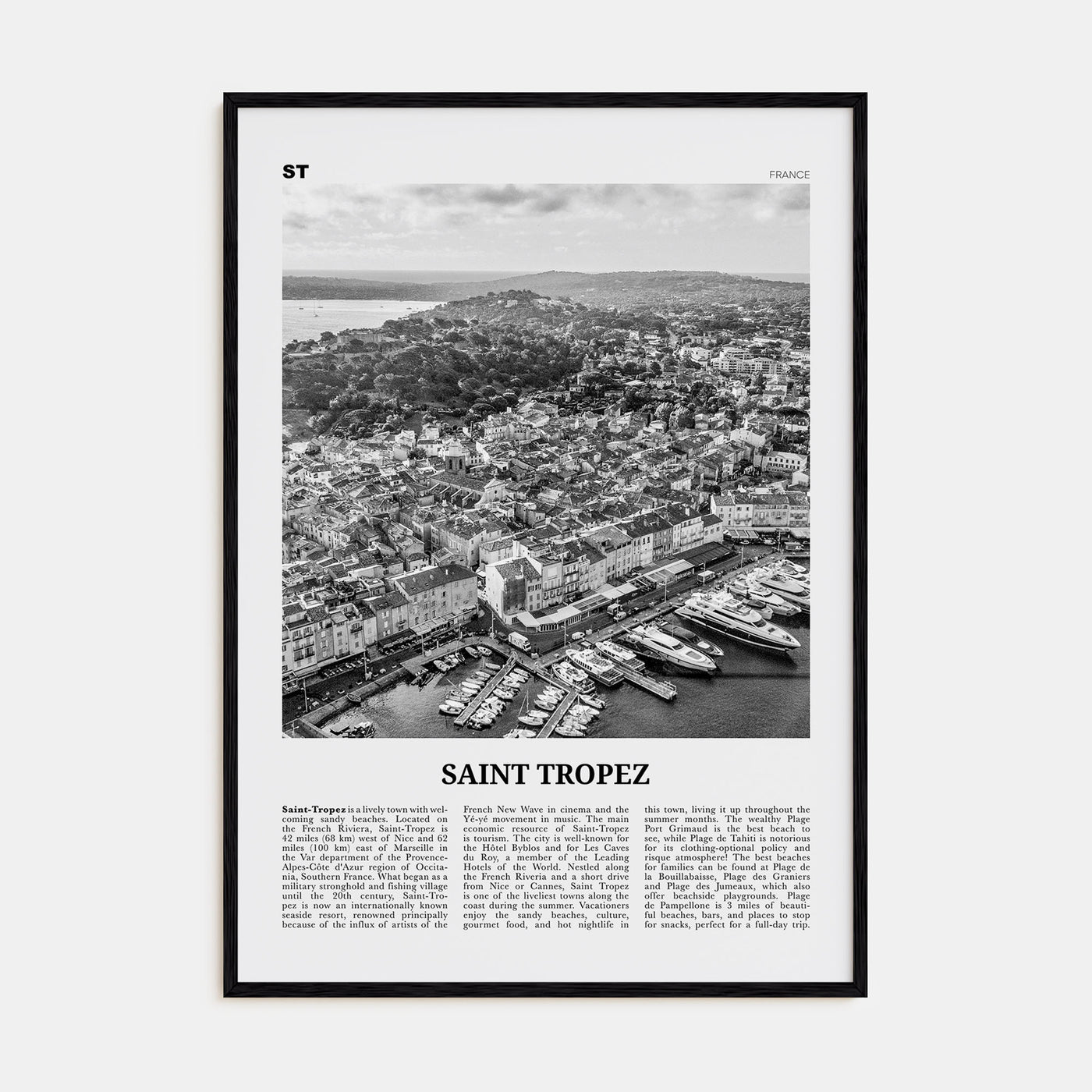 Saint-Tropez Travel B&W Poster