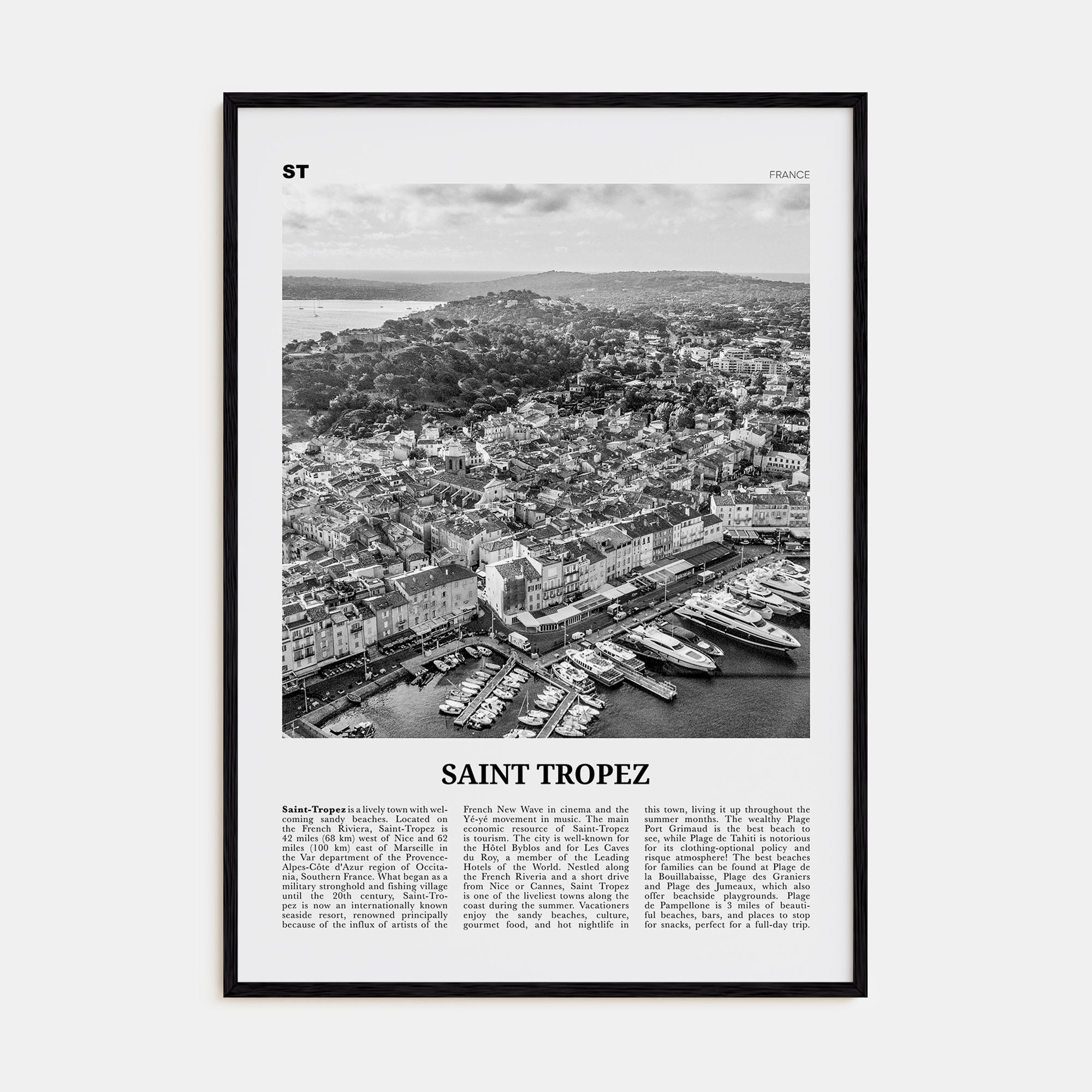 Saint-Tropez Travel B&W Poster