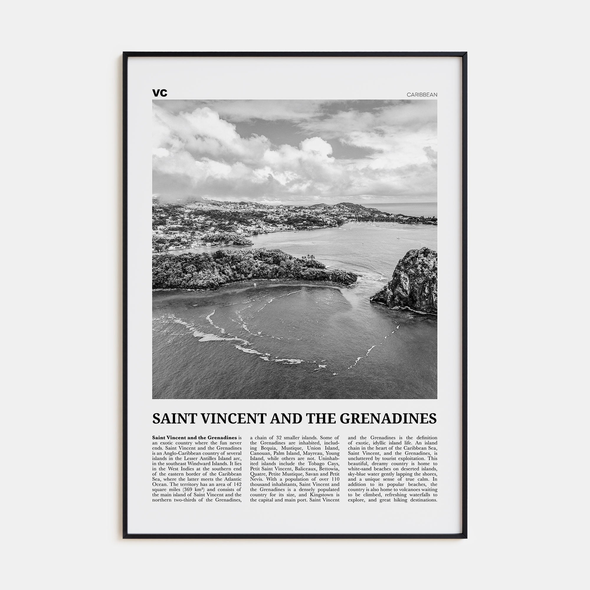 Saint Vincent and the Grenadines Travel B&W Poster