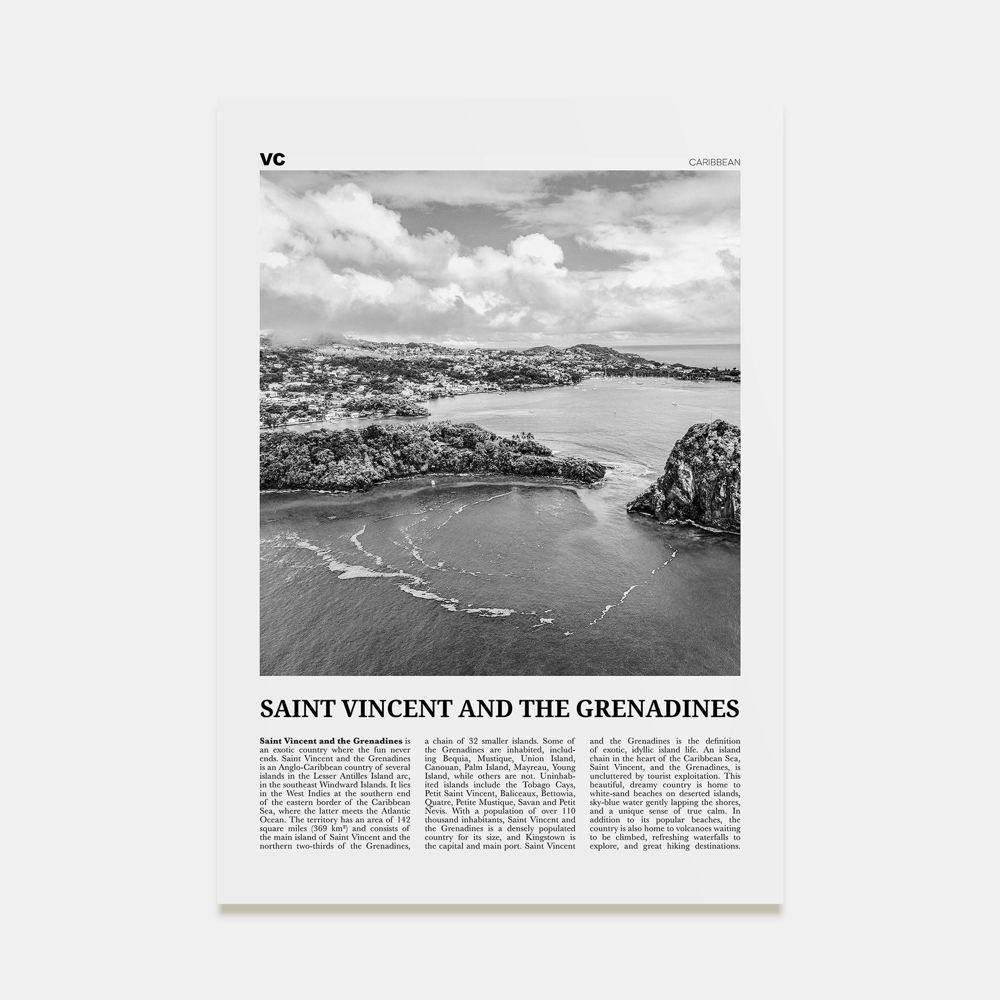 Saint Vincent and the Grenadines Travel B&W Poster