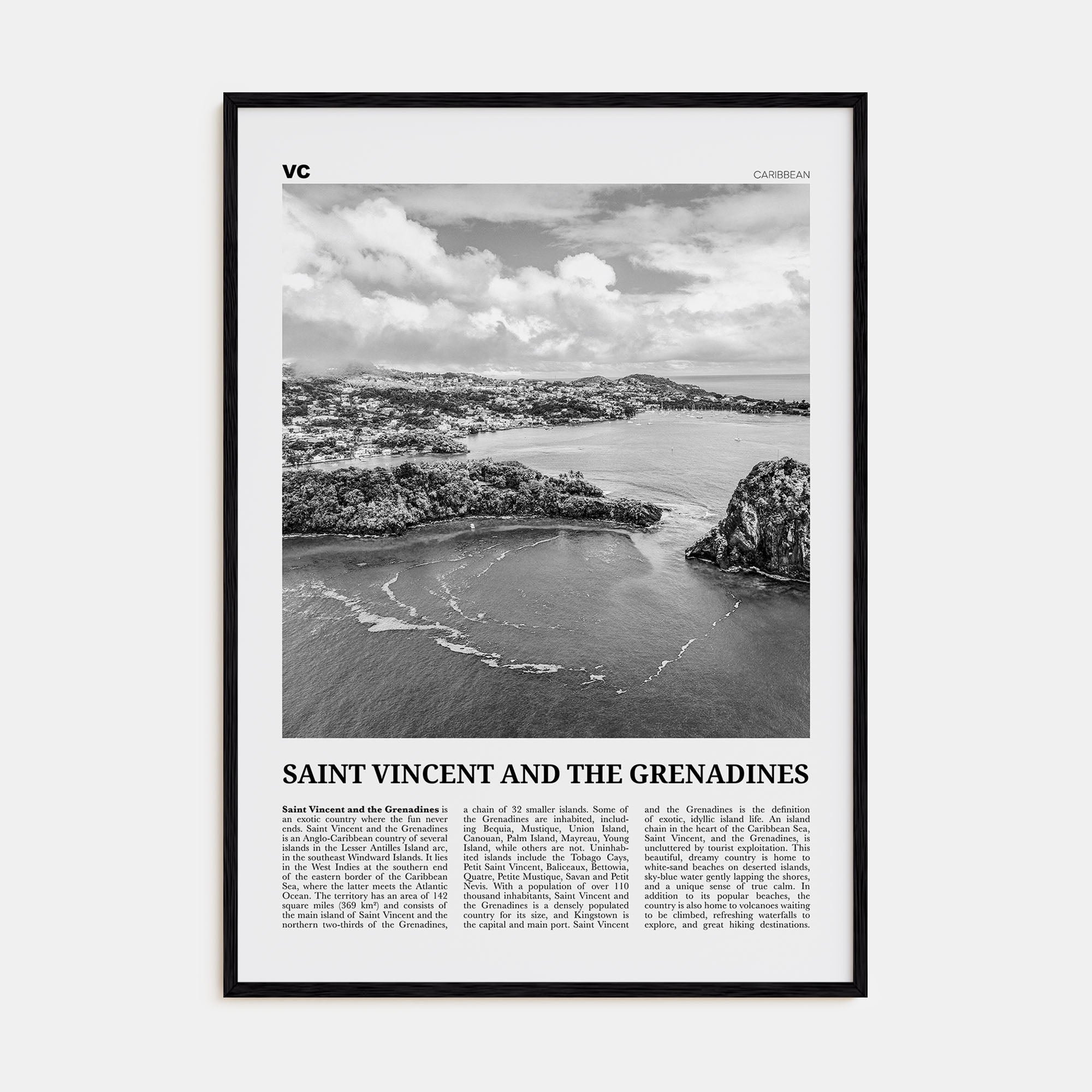 Saint Vincent and the Grenadines Travel B&W Poster