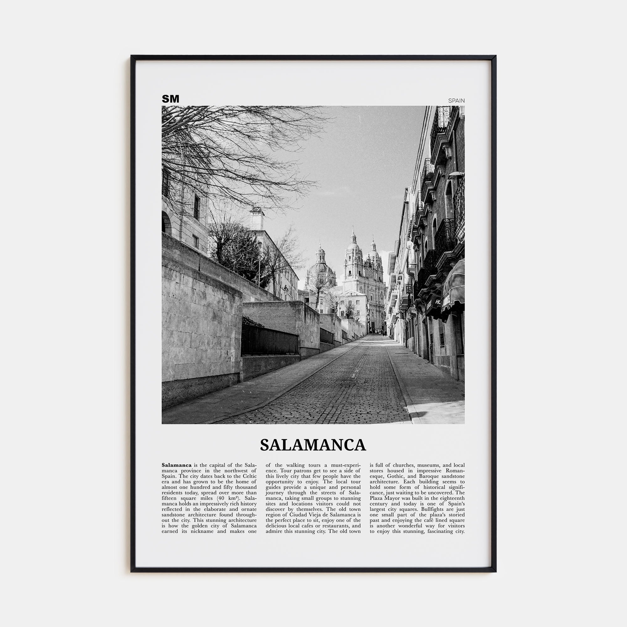 Salamanca Travel B&W Poster