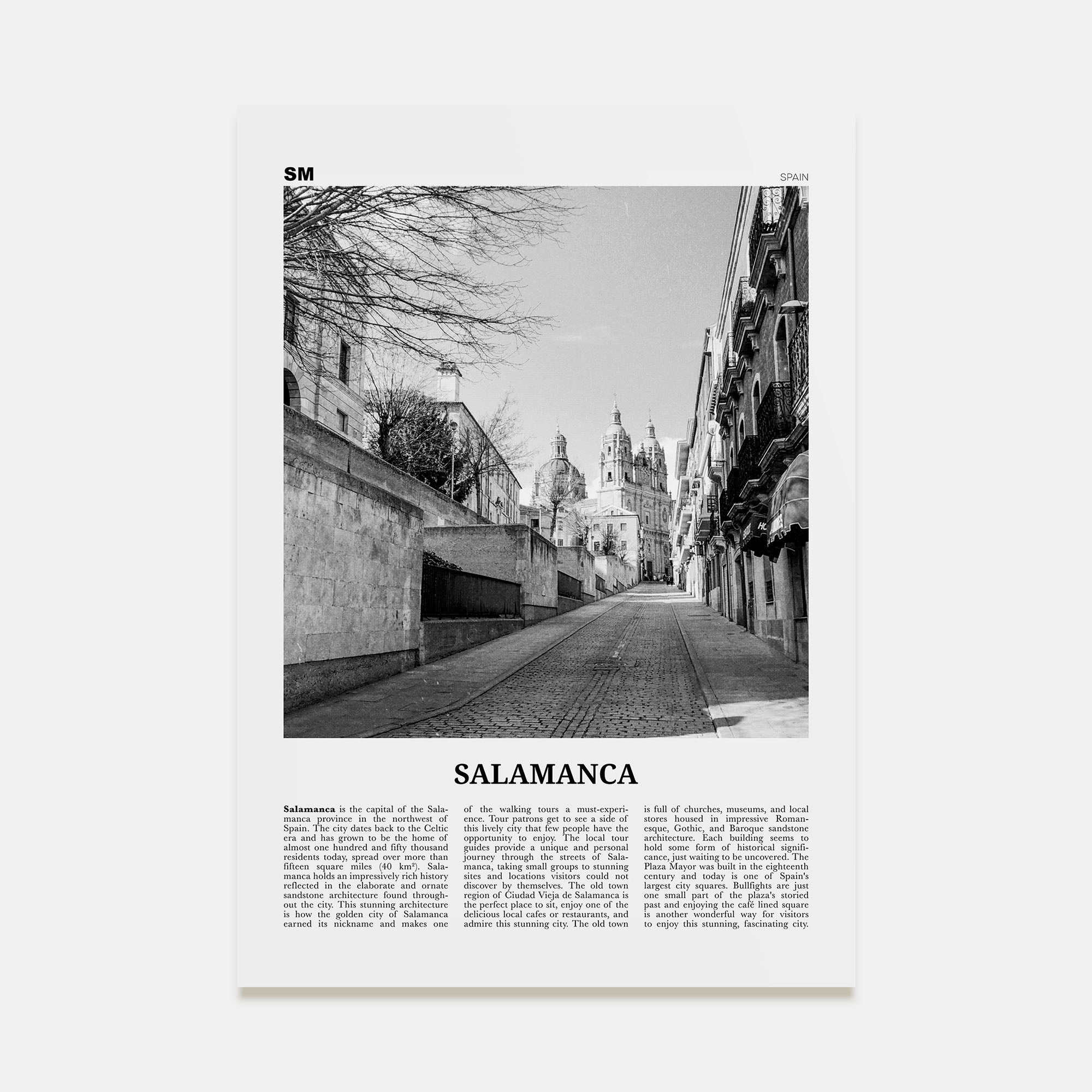 Salamanca Travel B&W Poster