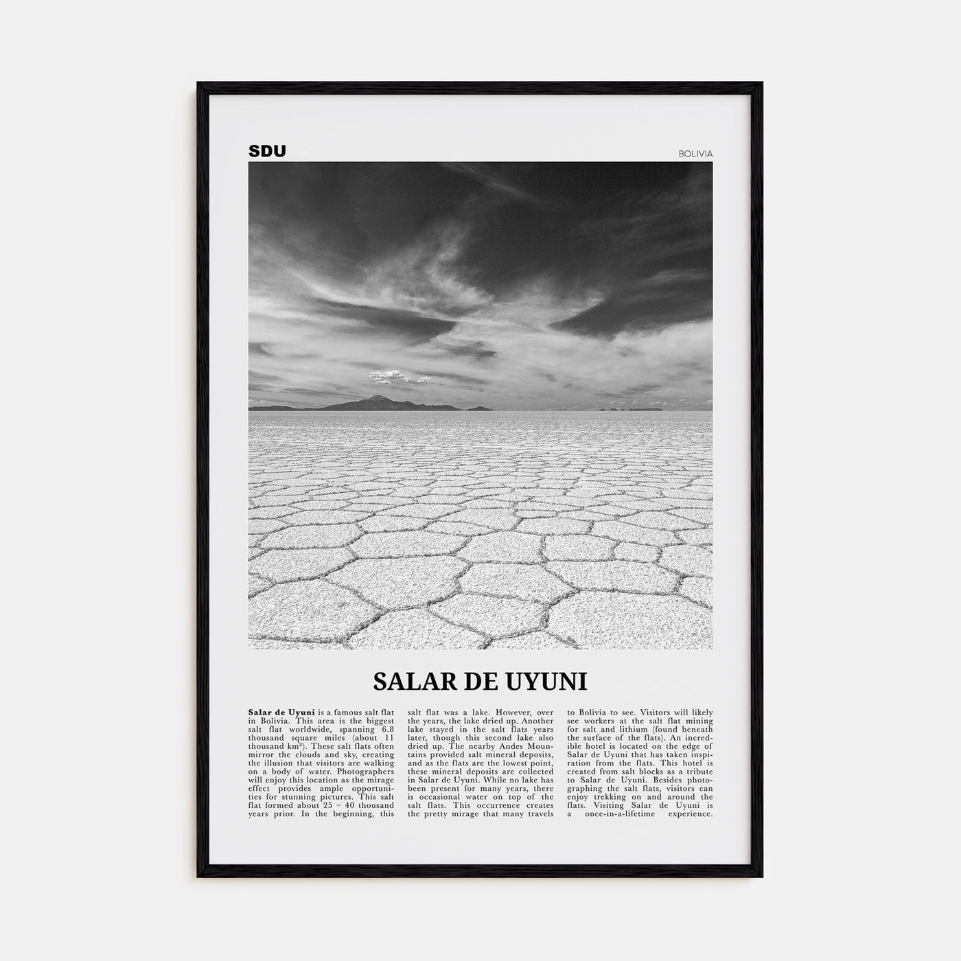 Salar de Uyuni Travel B&W Poster