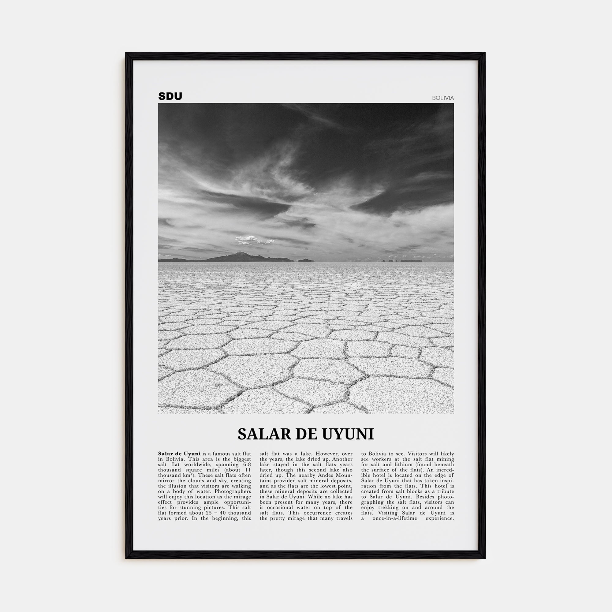 Salar de Uyuni Travel B&W Poster