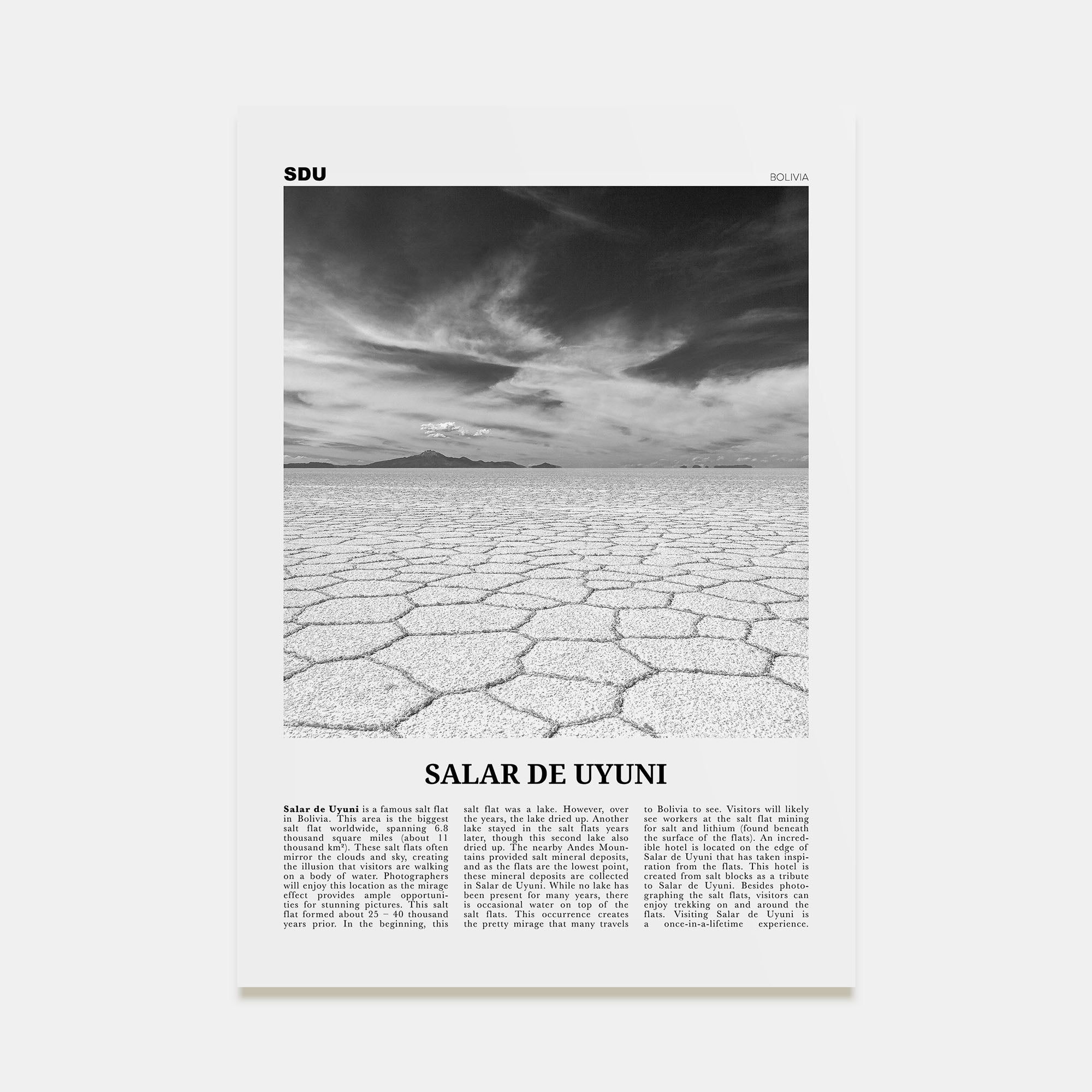 Salar de Uyuni Travel B&W Poster