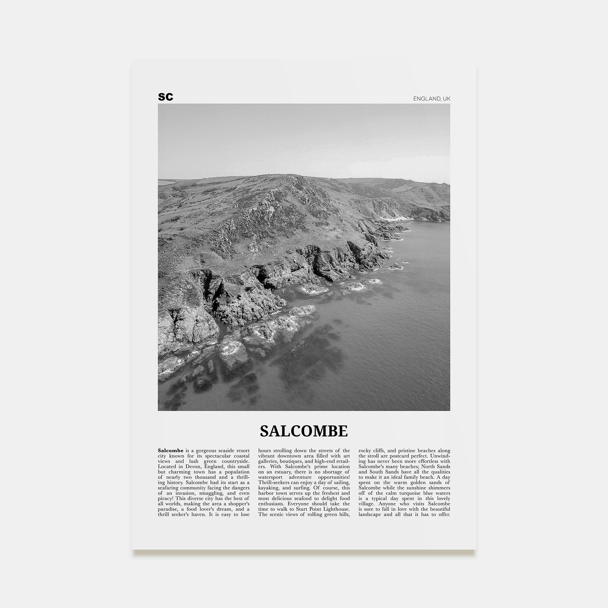 Salcombe Travel B&W Poster