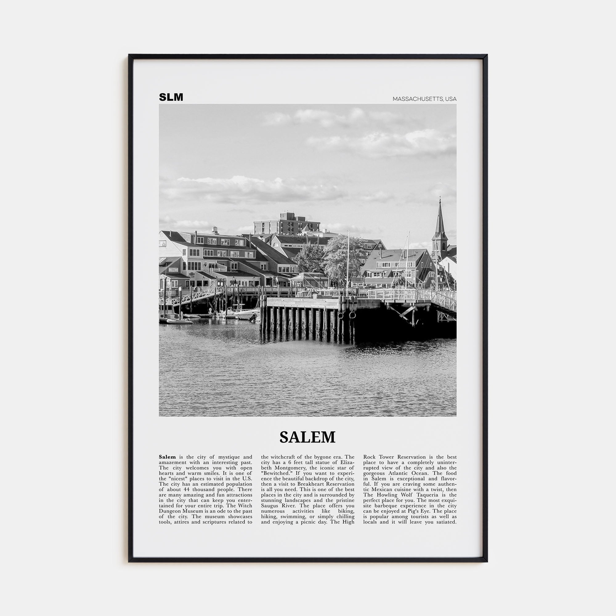 Salem, Massachusetts Travel B&W Poster