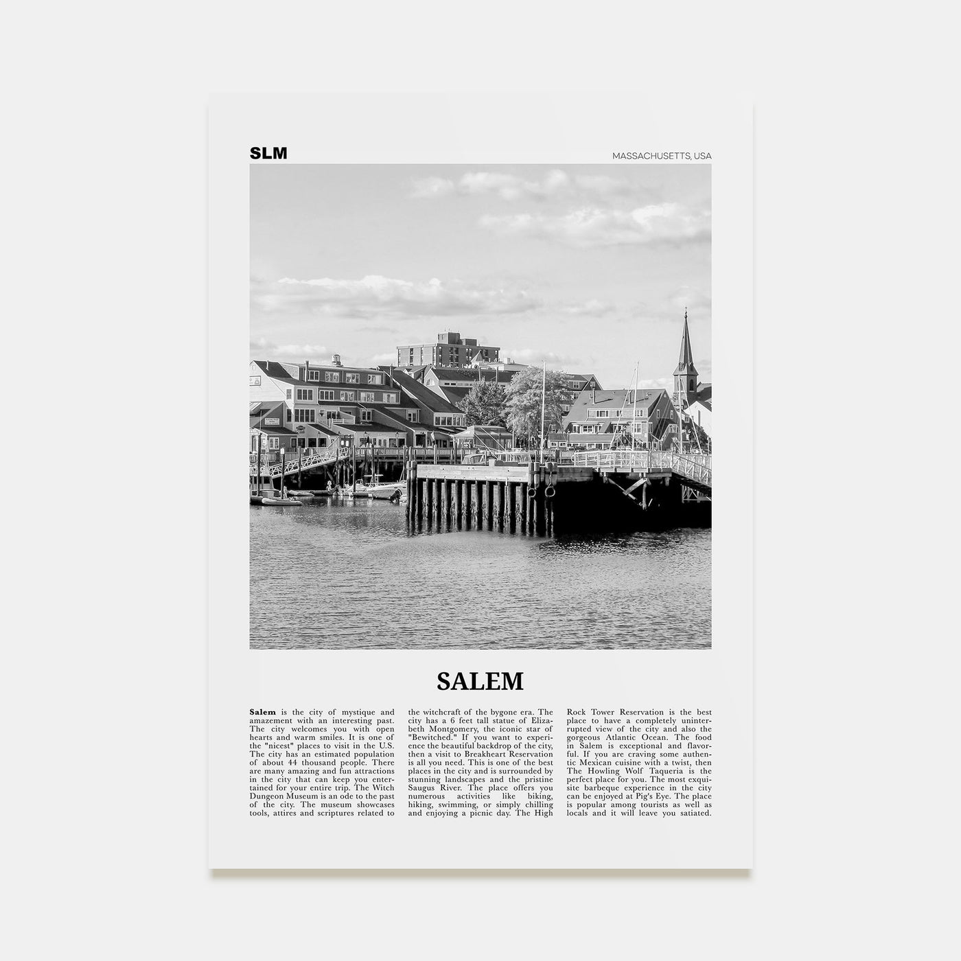 Salem, Massachusetts Travel B&W Poster