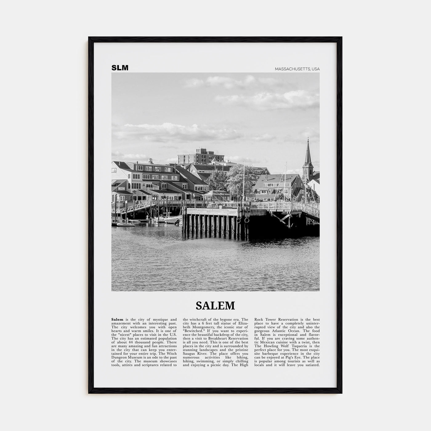 Salem, Massachusetts Travel B&W Poster