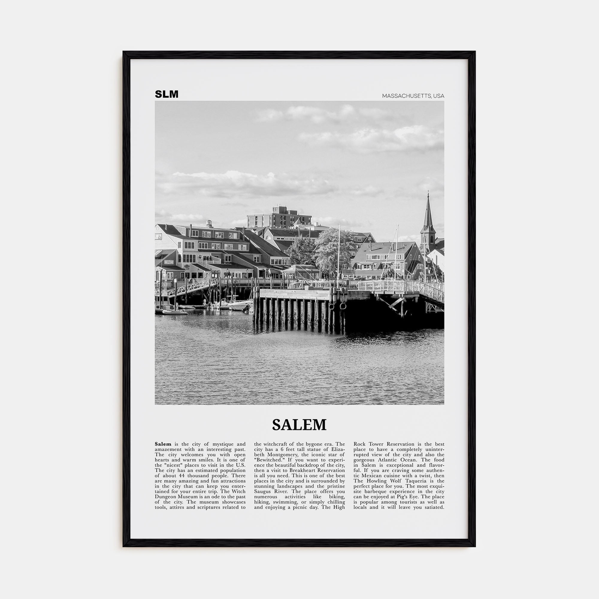 Salem, Massachusetts Travel B&W Poster
