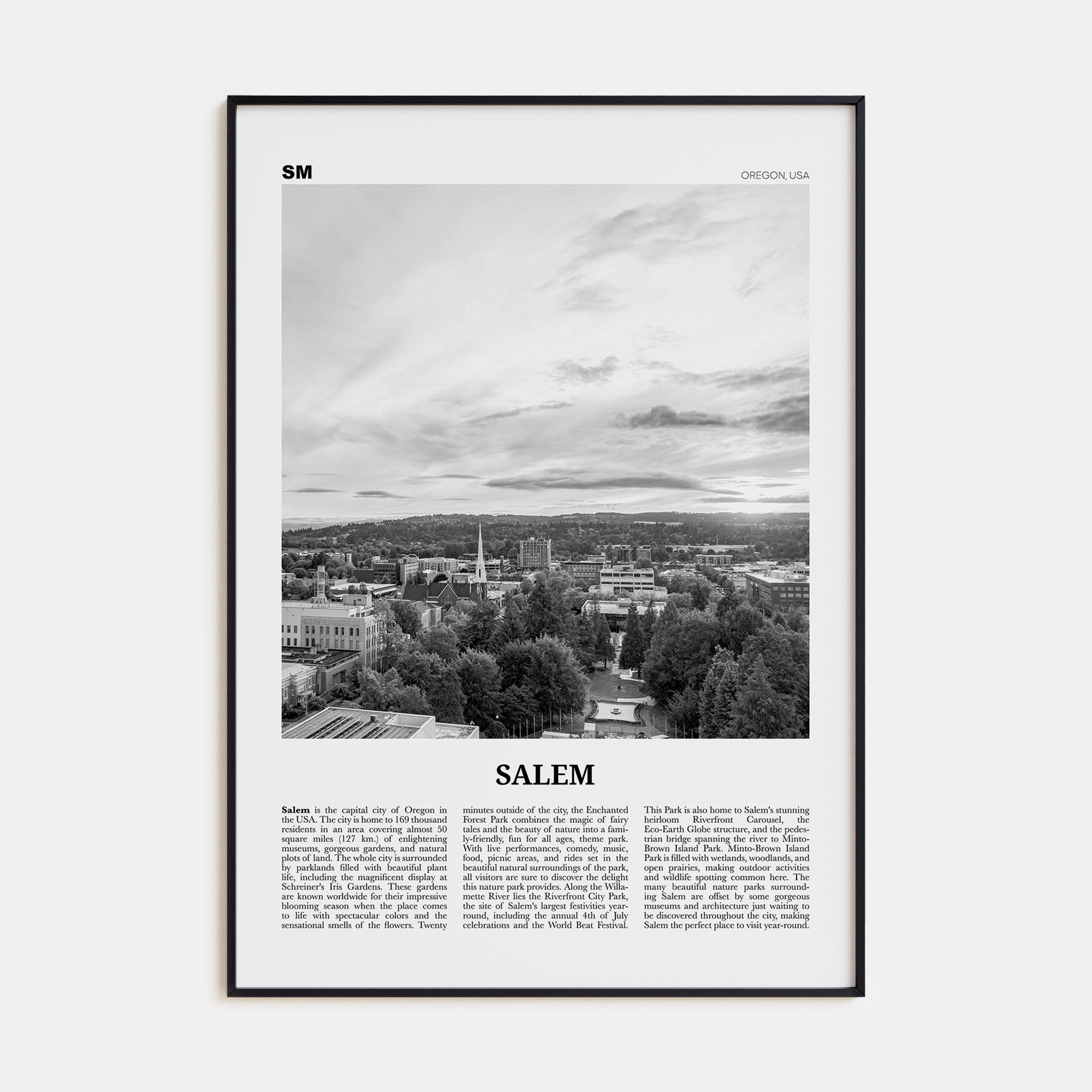 Salem, Oregon Travel B&W Poster