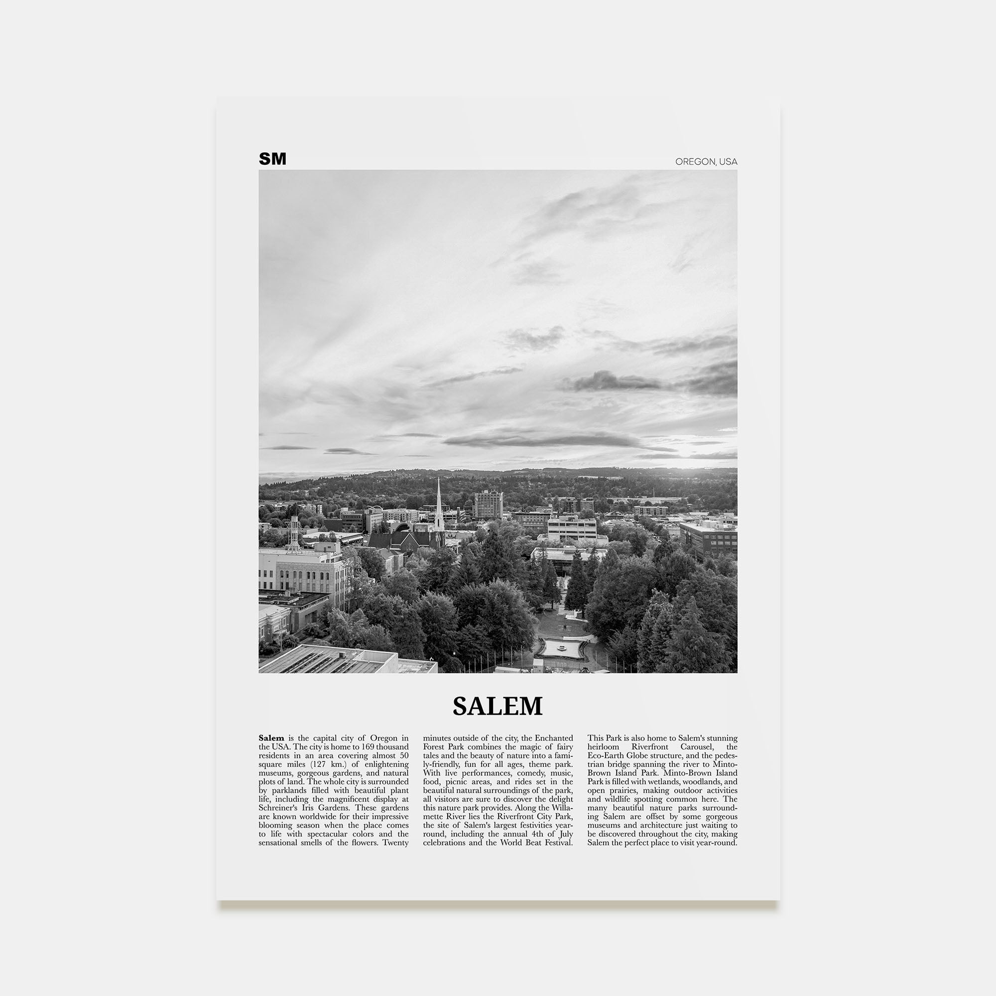 Salem, Oregon Travel B&W Poster