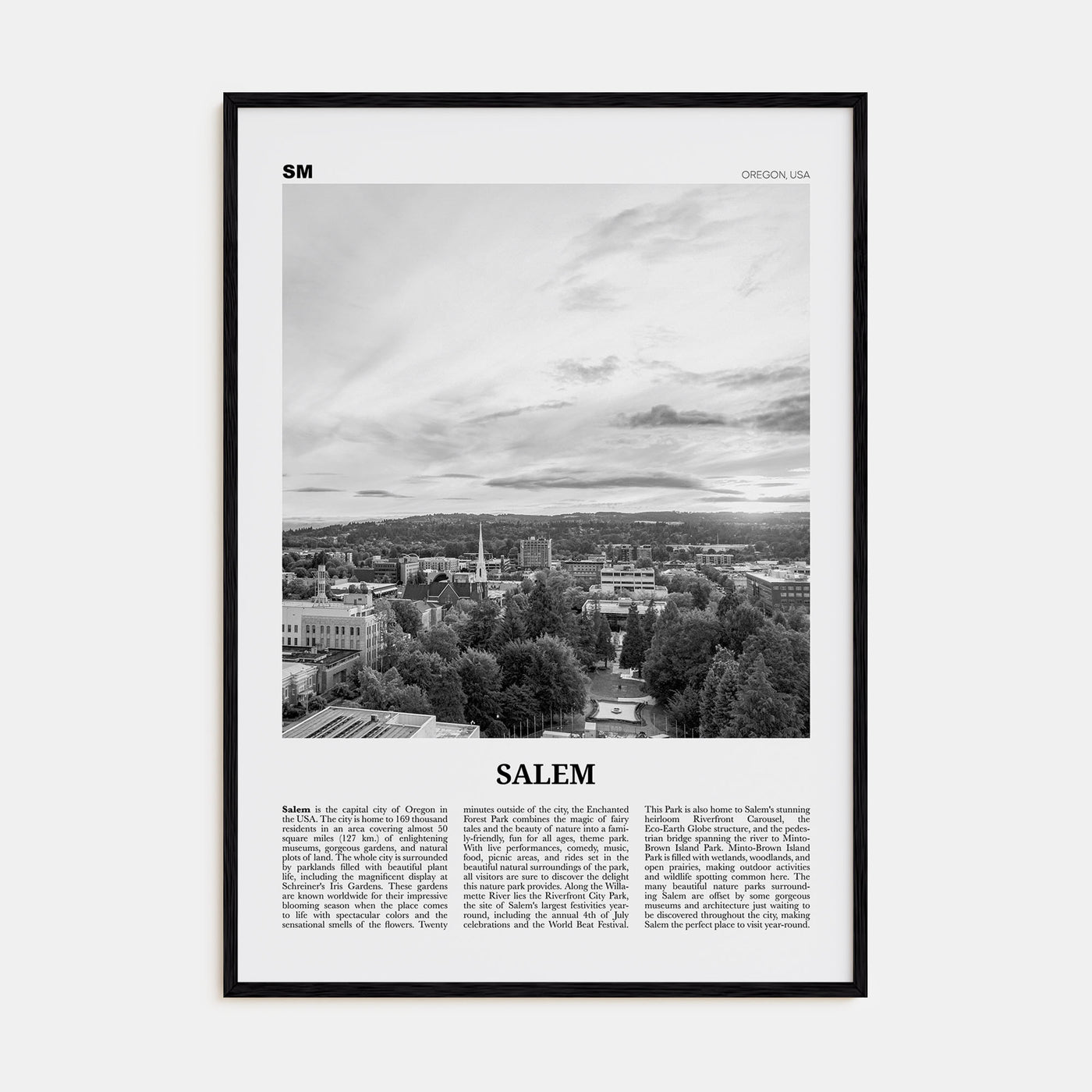 Salem, Oregon Travel B&W Poster