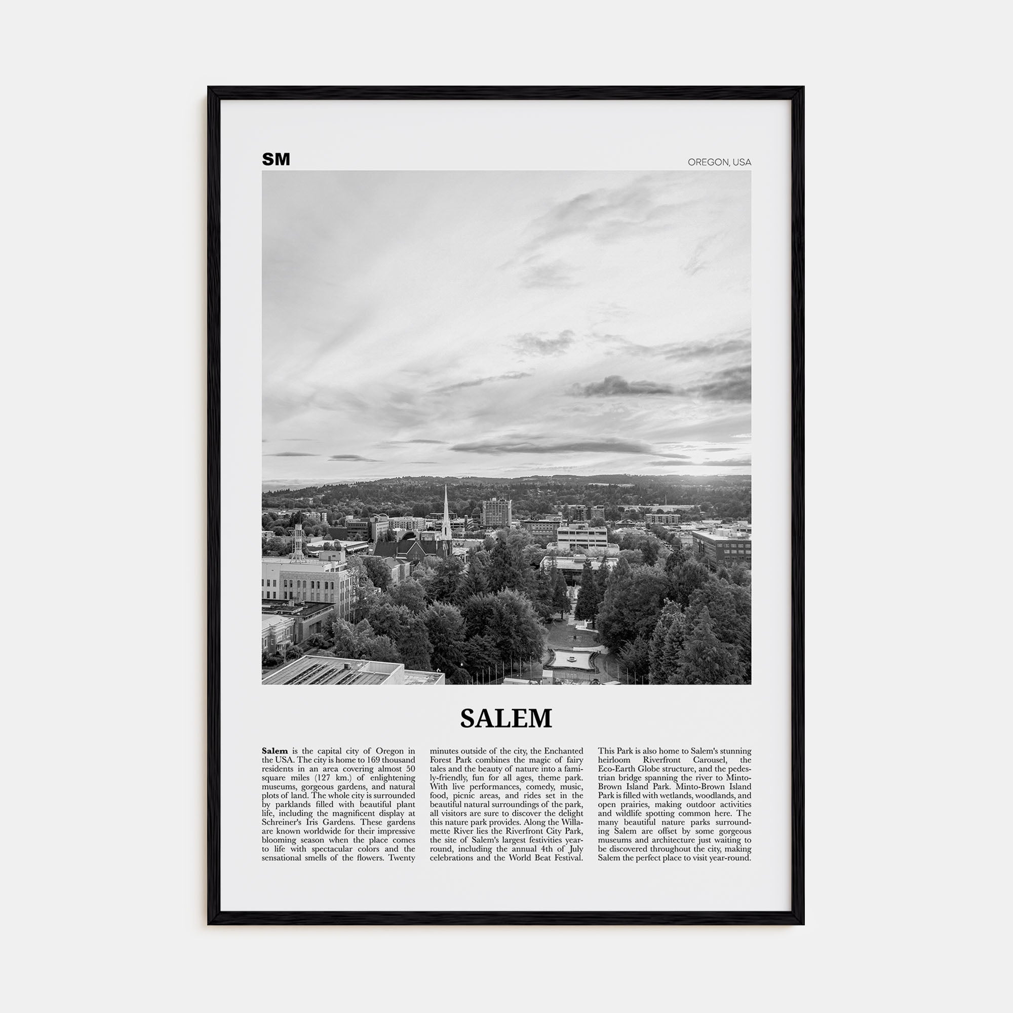 Salem, Oregon Travel B&W Poster