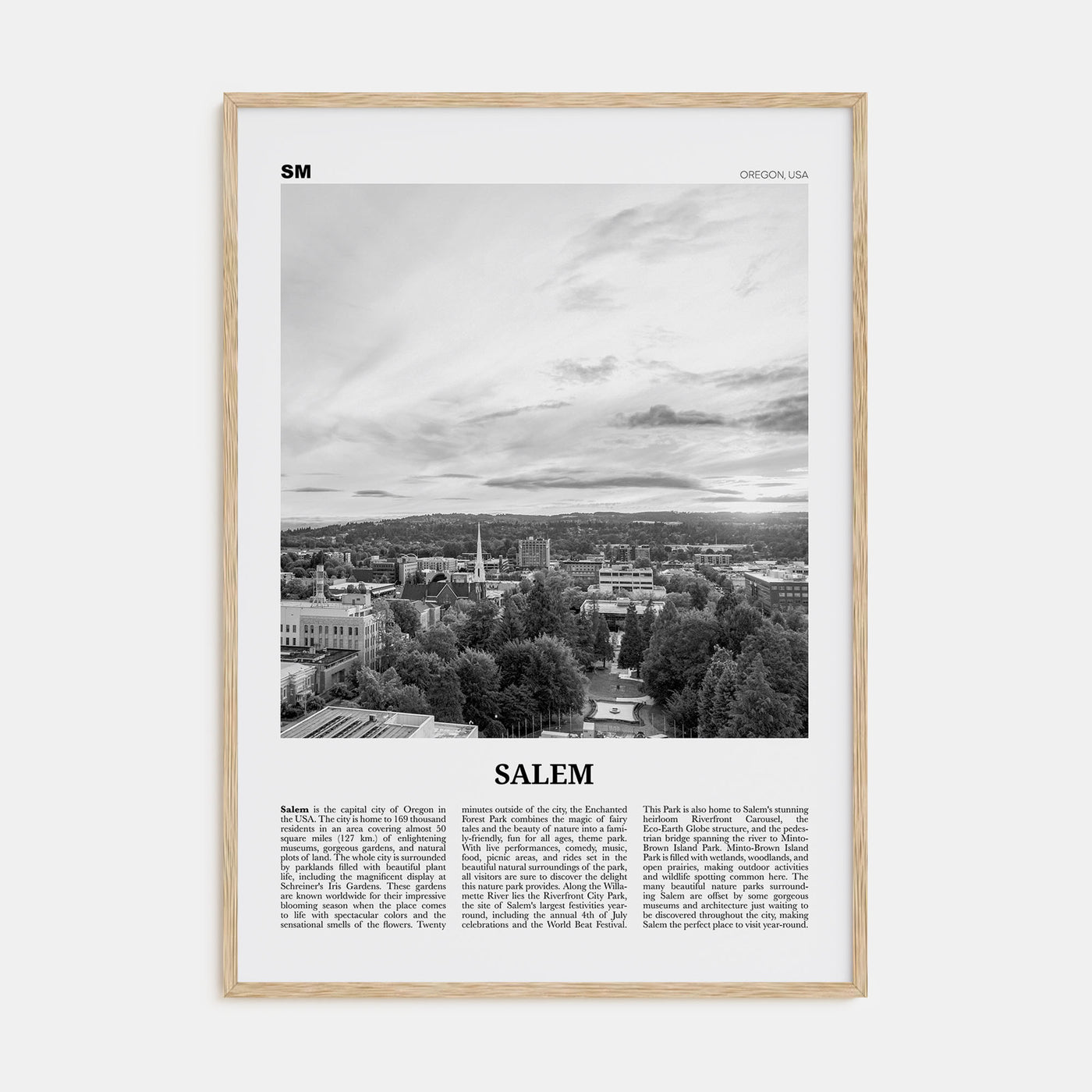 Salem, Oregon Travel B&W Poster