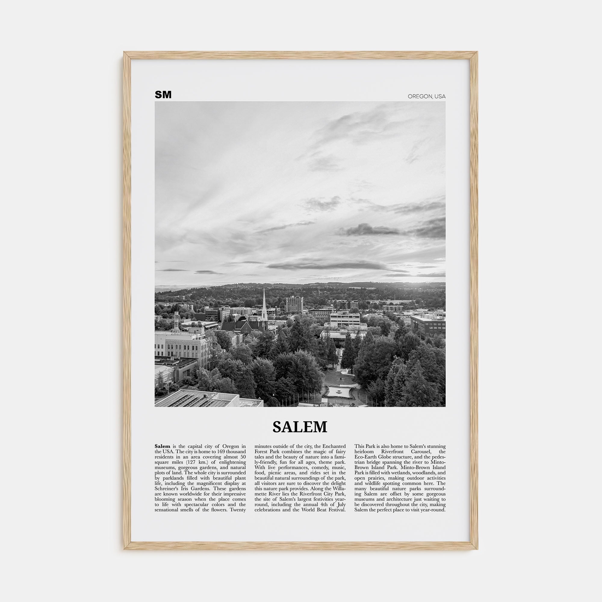Salem, Oregon Travel B&W Poster