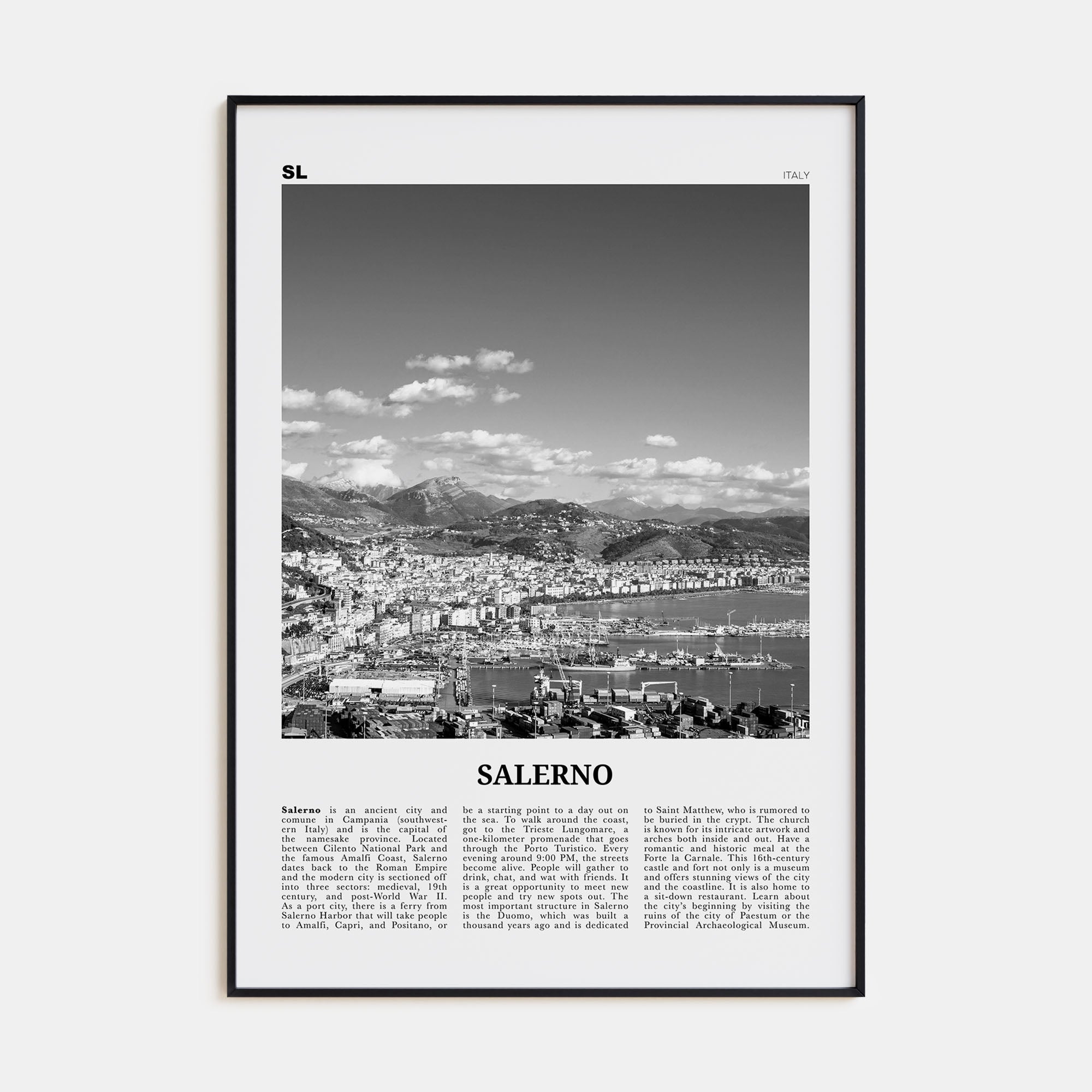 Salerno Travel B&W Poster