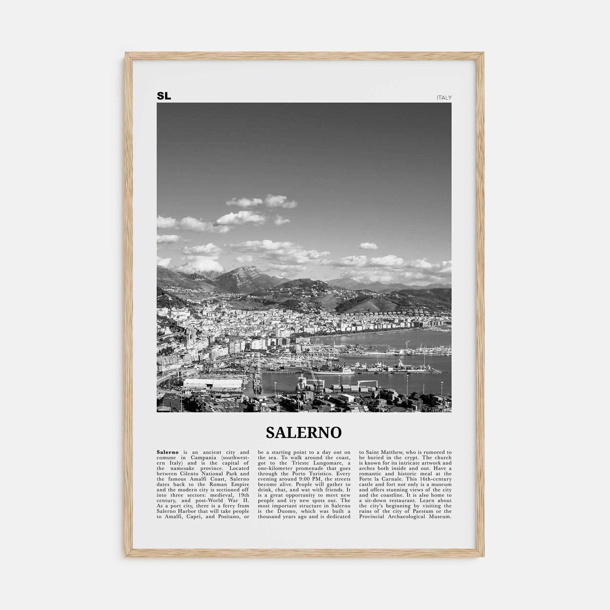 Salerno Travel B&W Poster