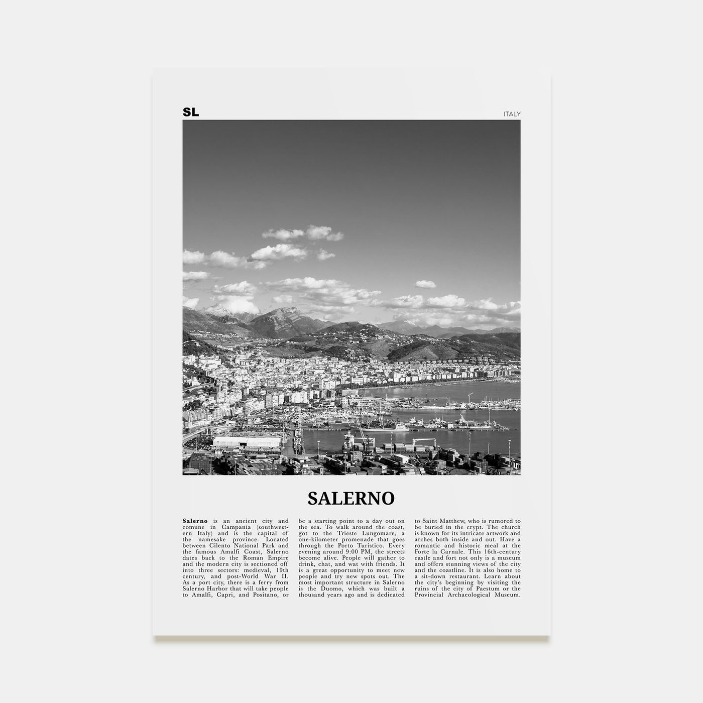 Salerno Travel B&W Poster