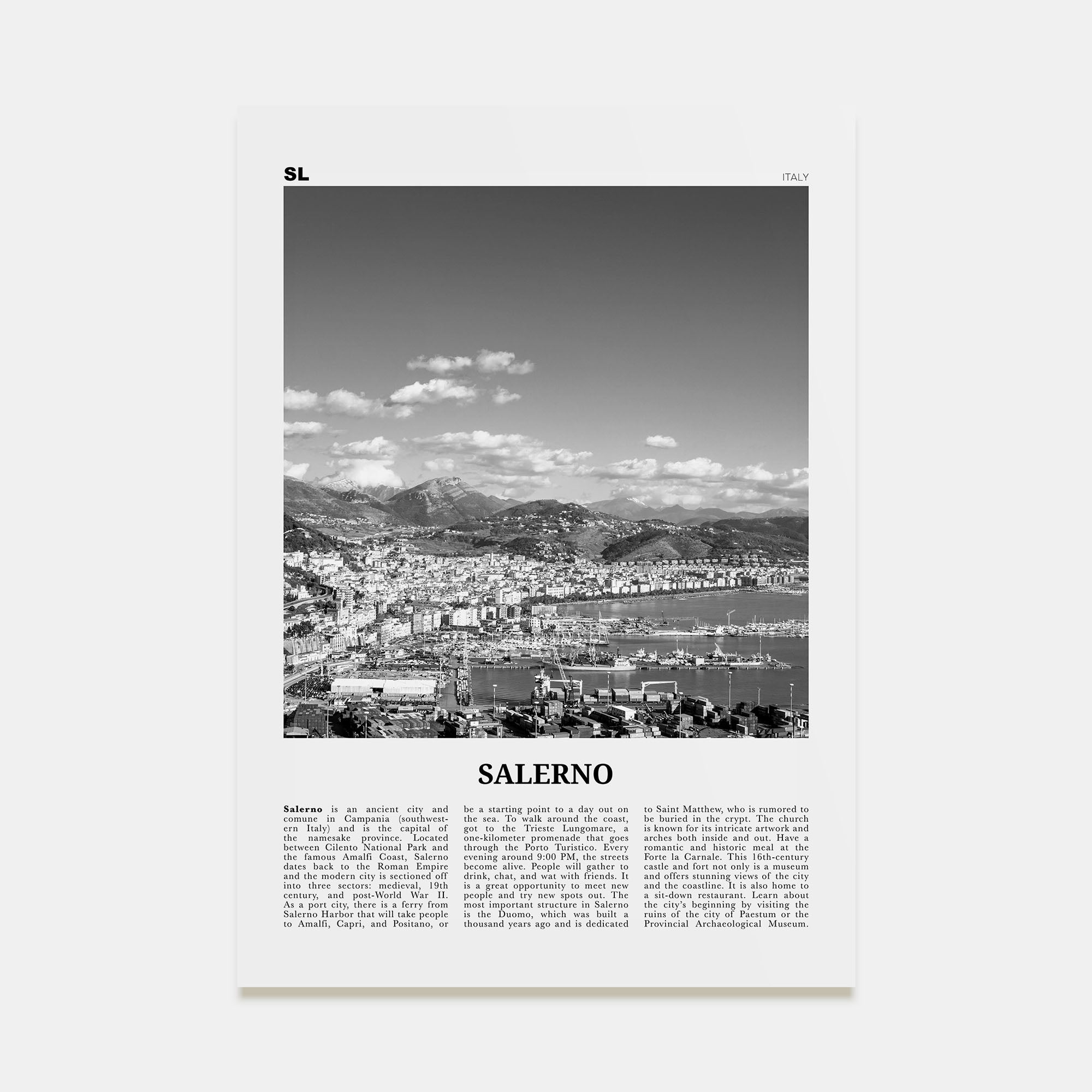 Salerno Travel B&W Poster