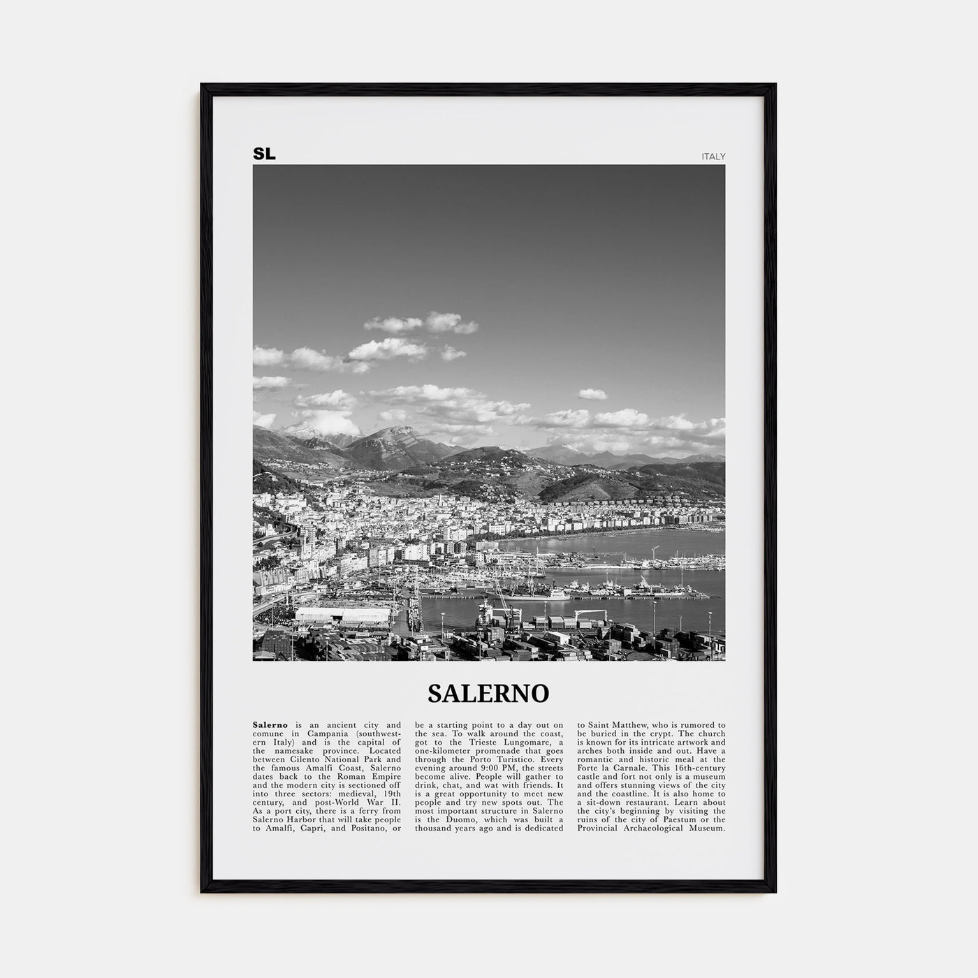 Salerno Travel B&W Poster