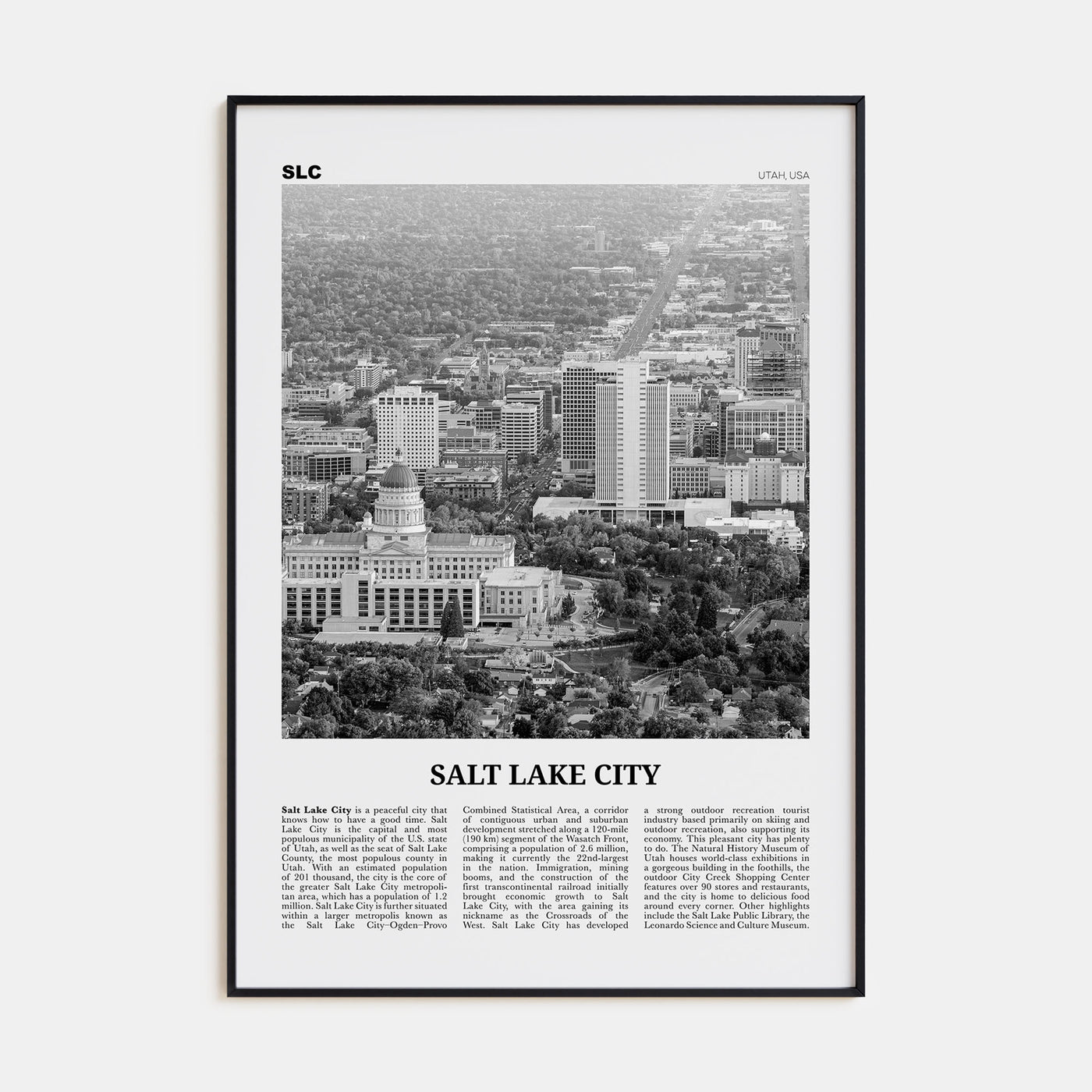 Salt Lake City Travel B&W No 2 Poster