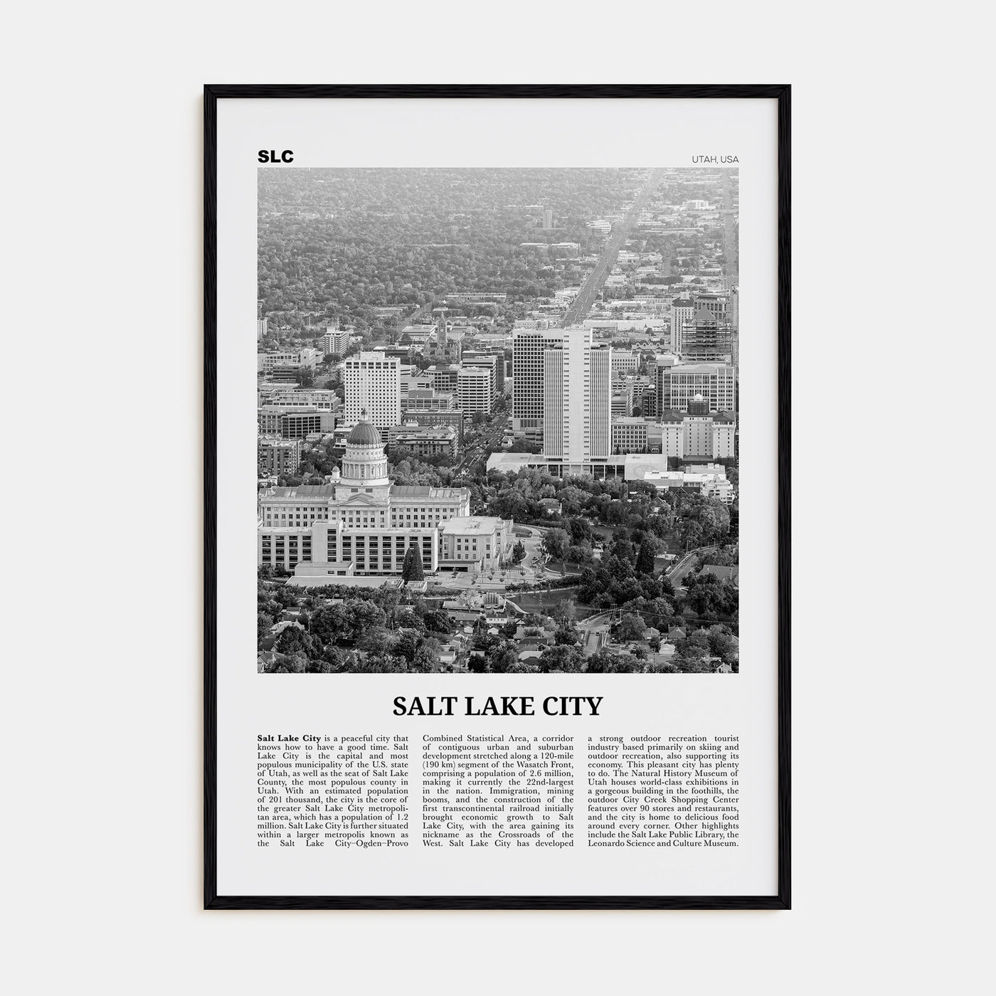 Salt Lake City Travel B&W No 2 Poster