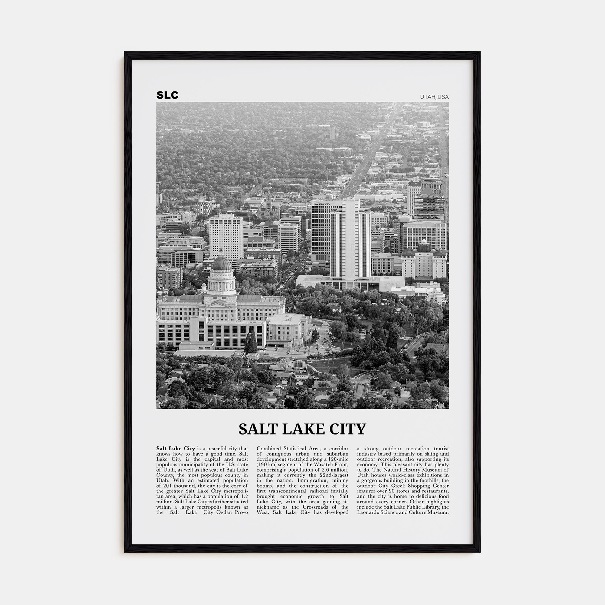 Salt Lake City Travel B&W No 2 Poster
