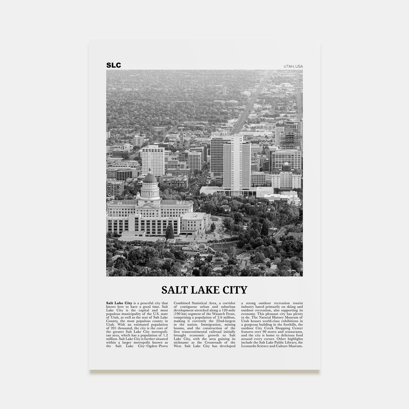 Salt Lake City Travel B&W No 2 Poster