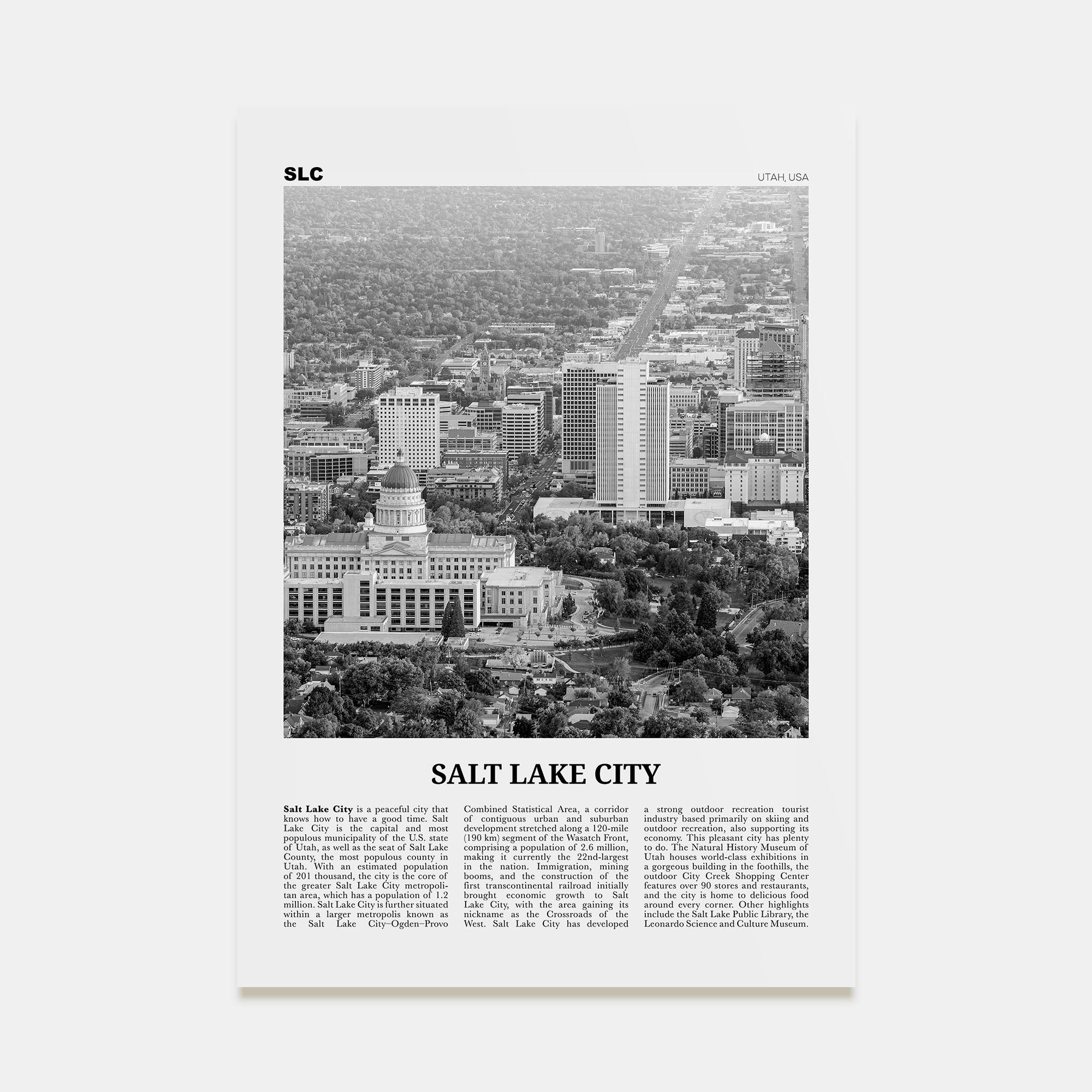 Salt Lake City Travel B&W No 2 Poster