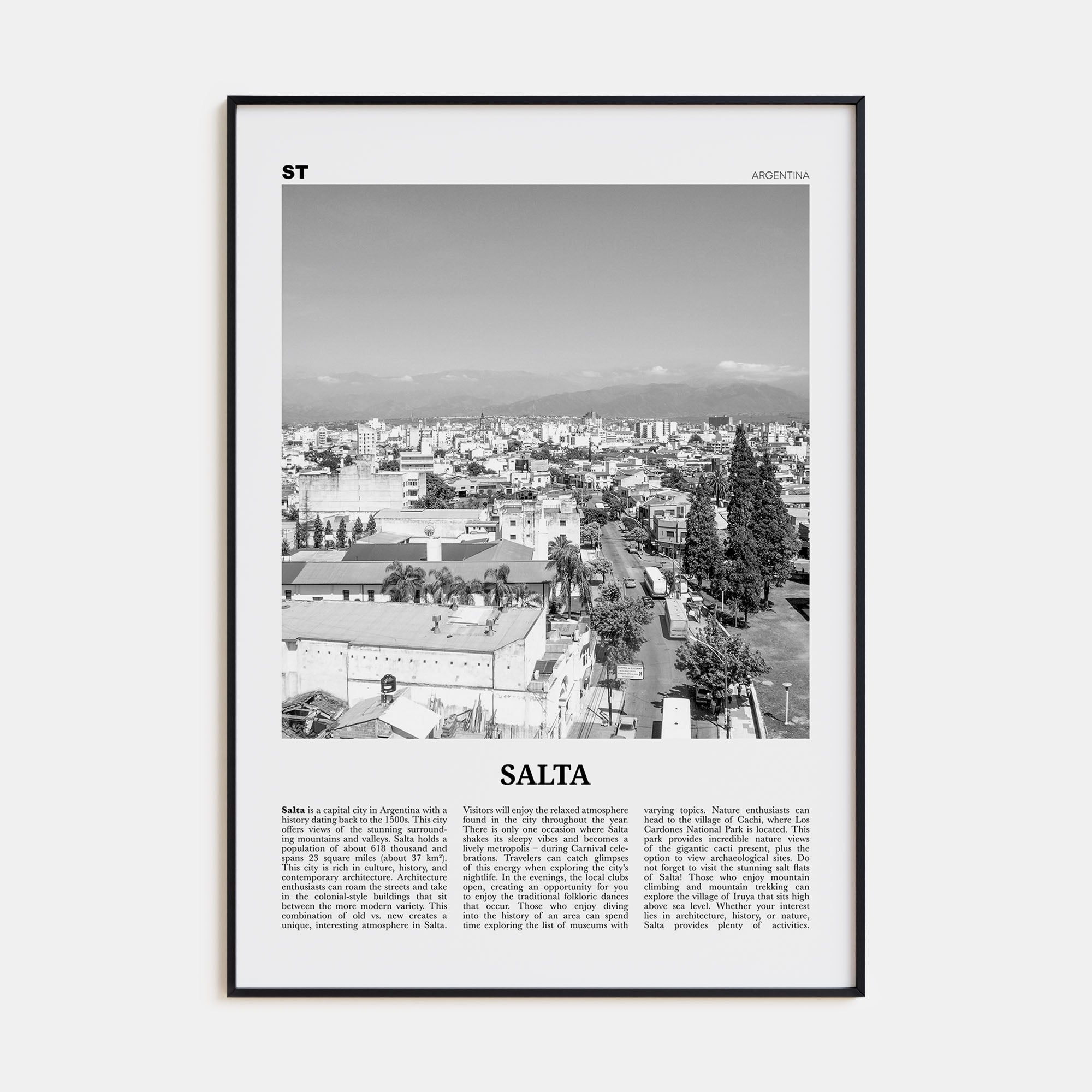 Salta Travel B&W Poster