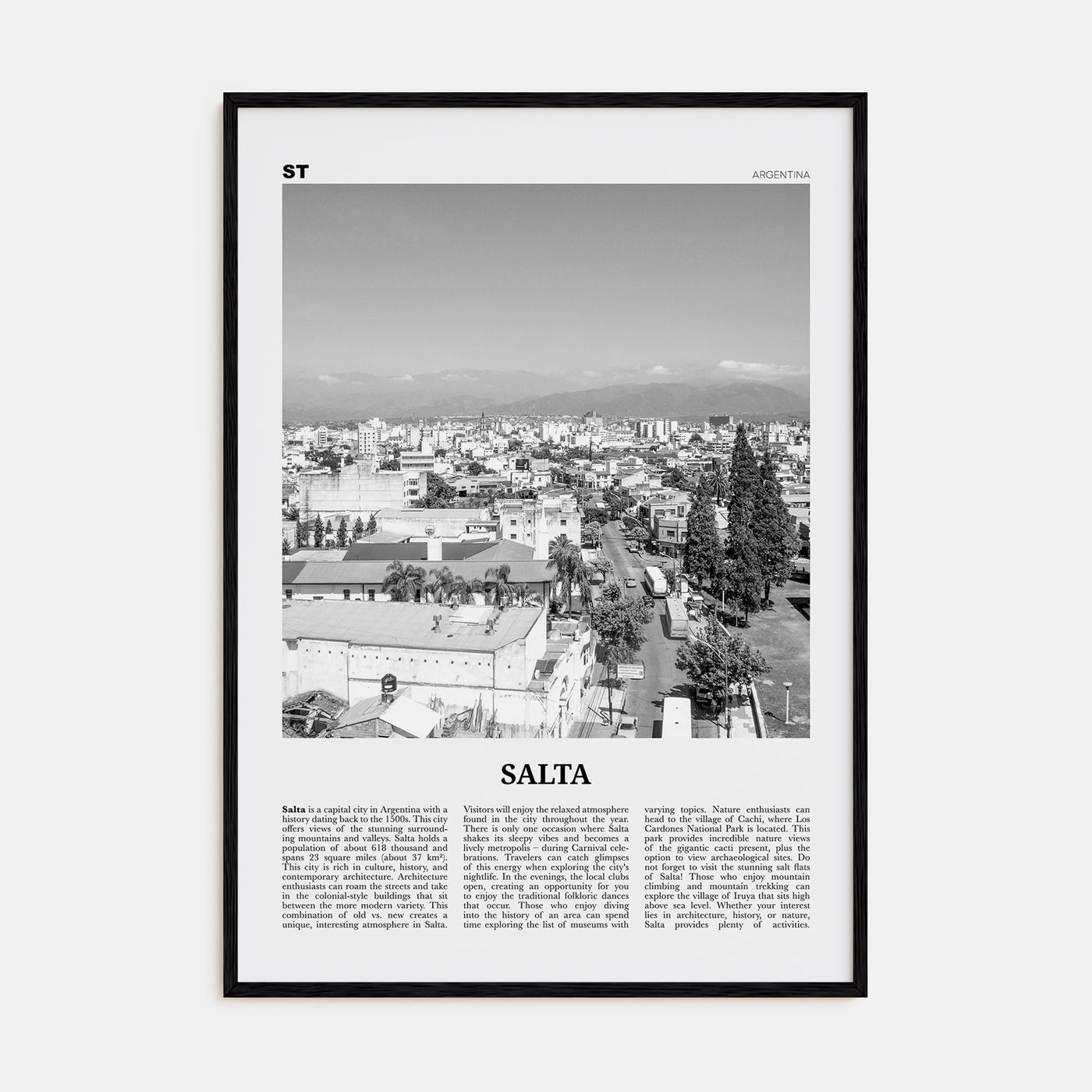 Salta Travel B&W Poster