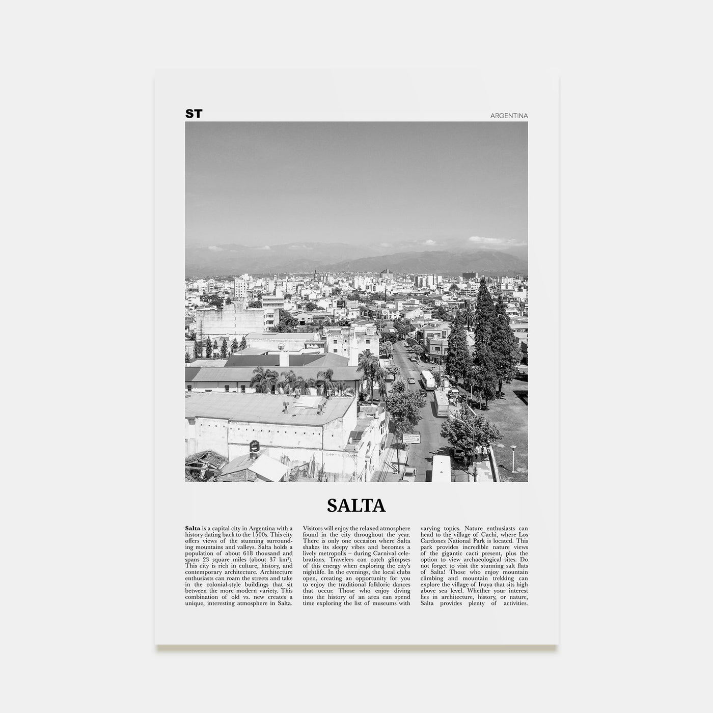 Salta Travel B&W Poster
