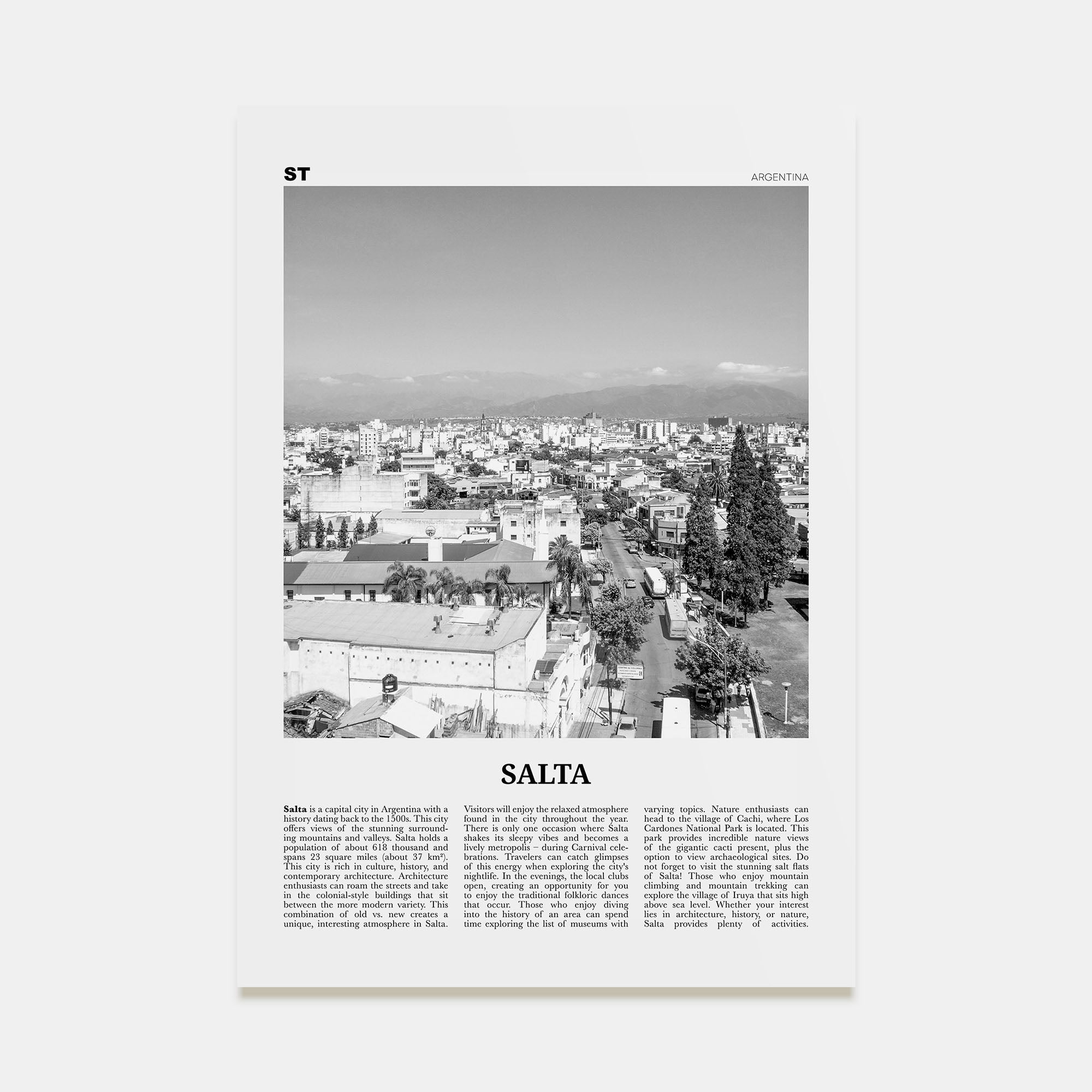 Salta Travel B&W Poster