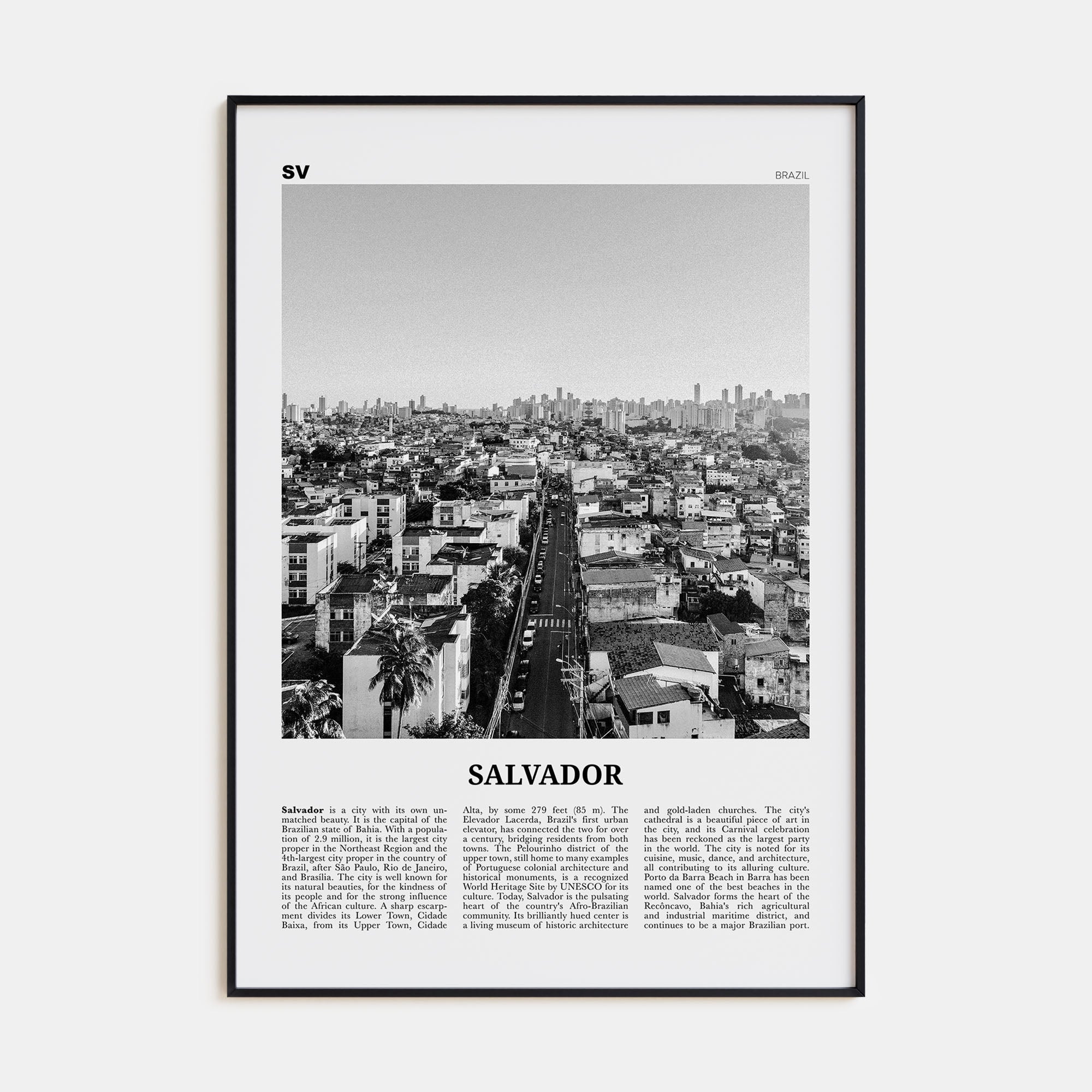 Salvador Travel B&W Poster