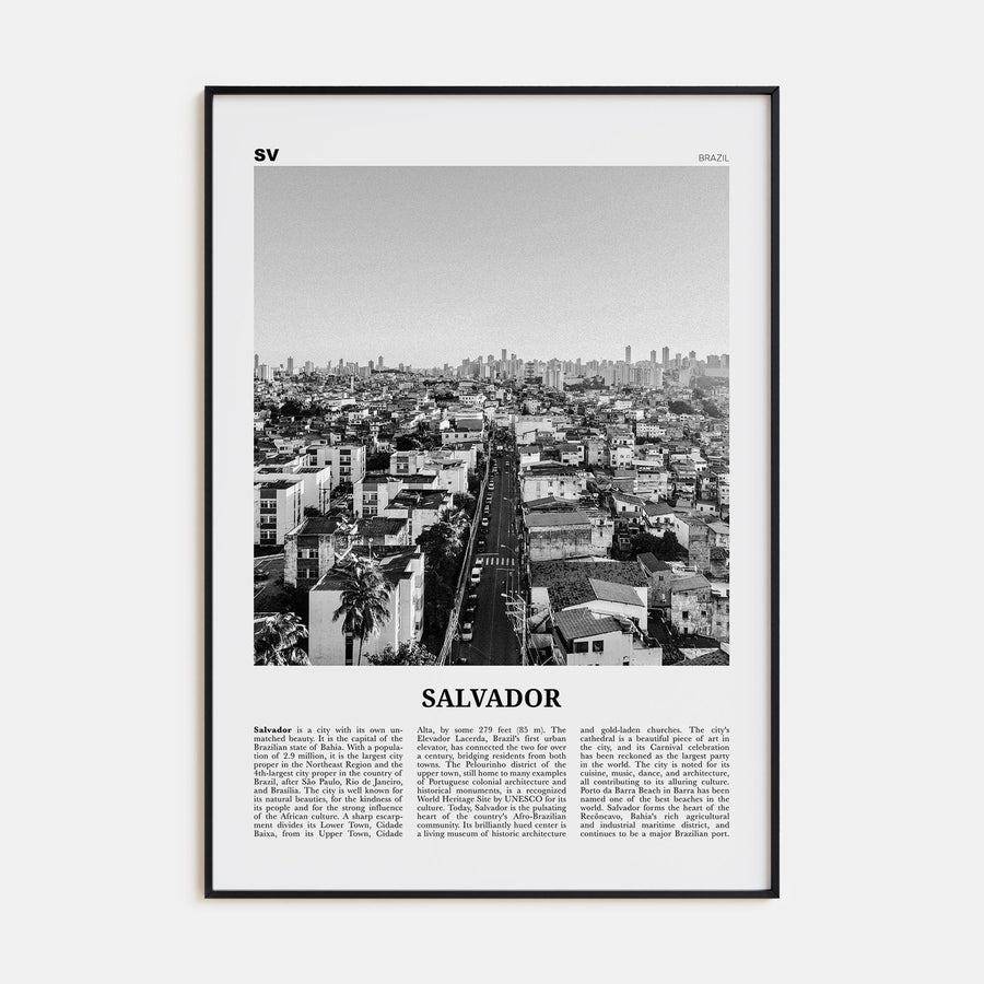 Salvador Travel B&W Poster