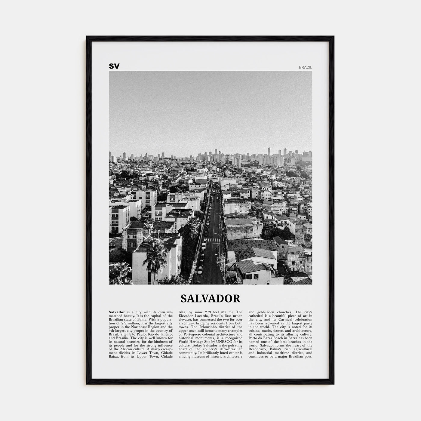 Salvador Travel B&W Poster