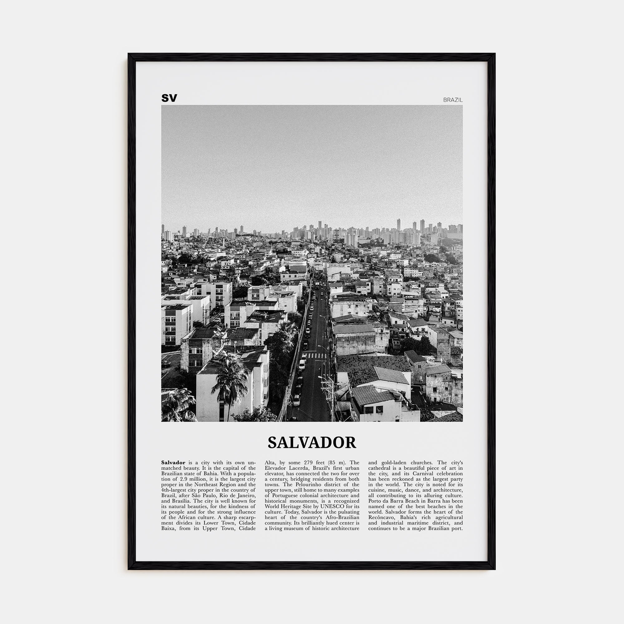 Salvador Travel B&W Poster