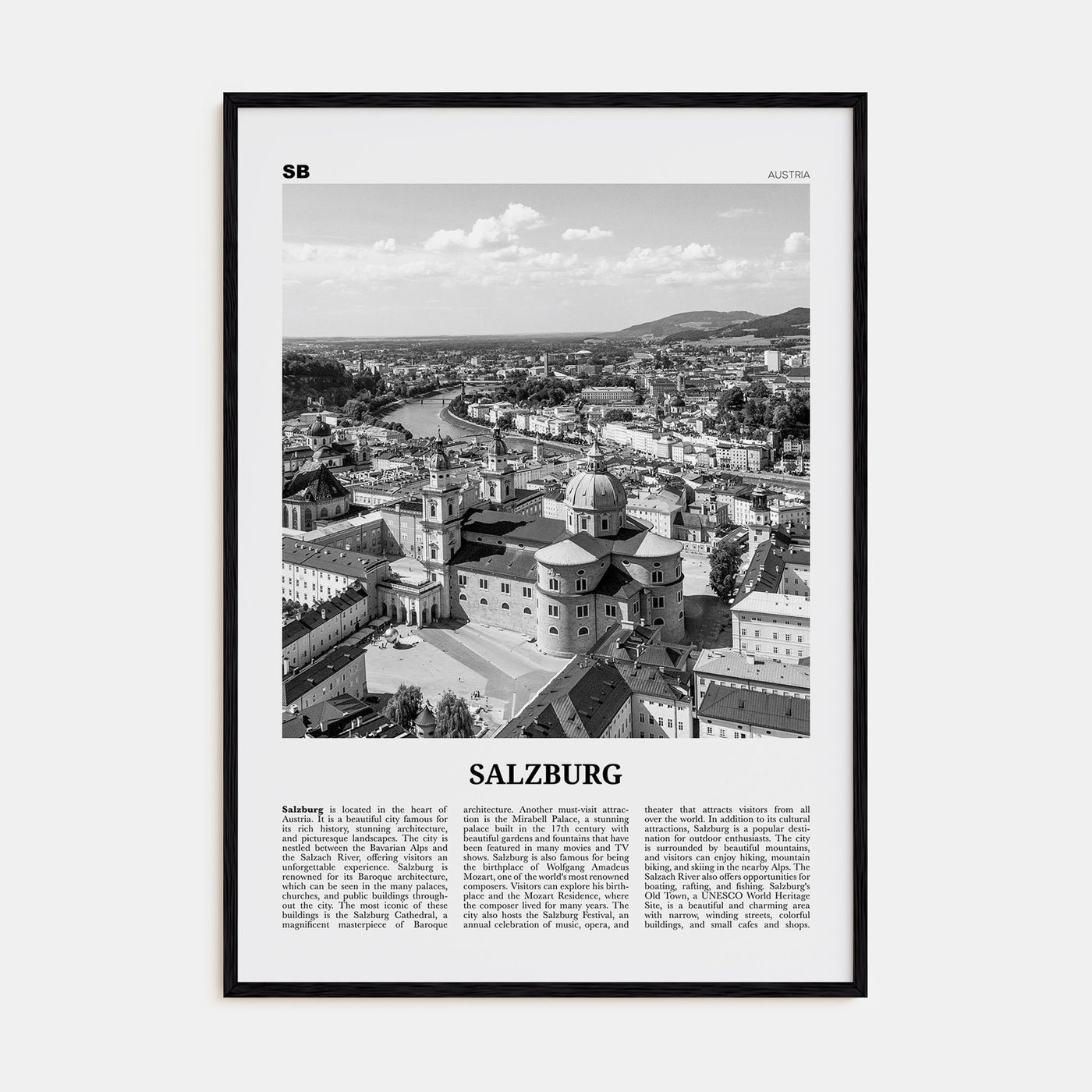 Salzburg Travel B&W Poster