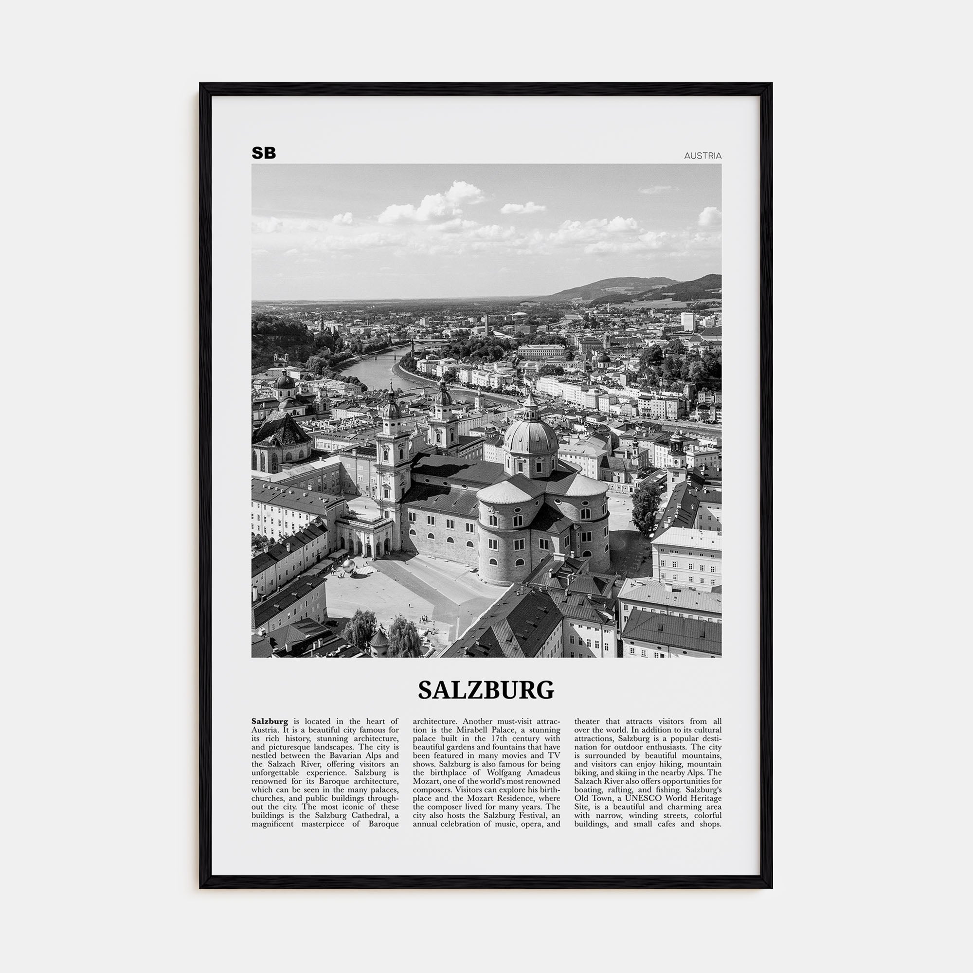 Salzburg Travel B&W Poster