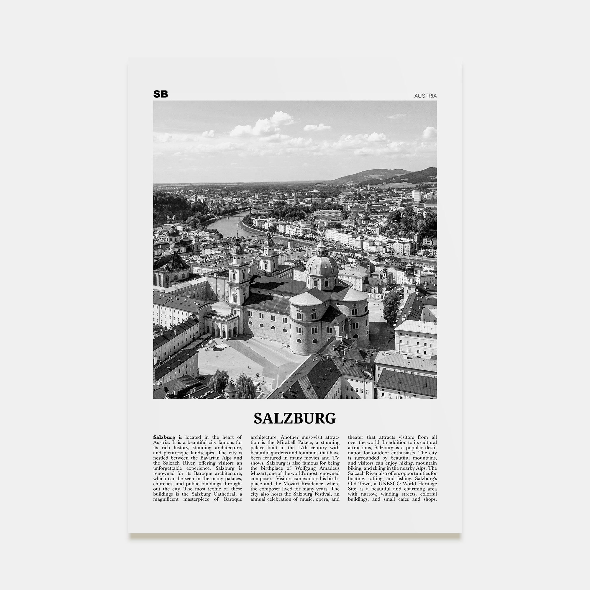 Salzburg Travel B&W Poster