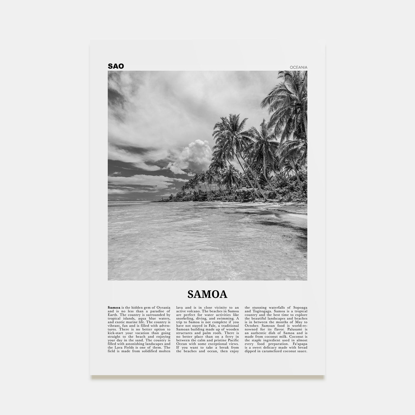 Samoa Travel B&W Poster